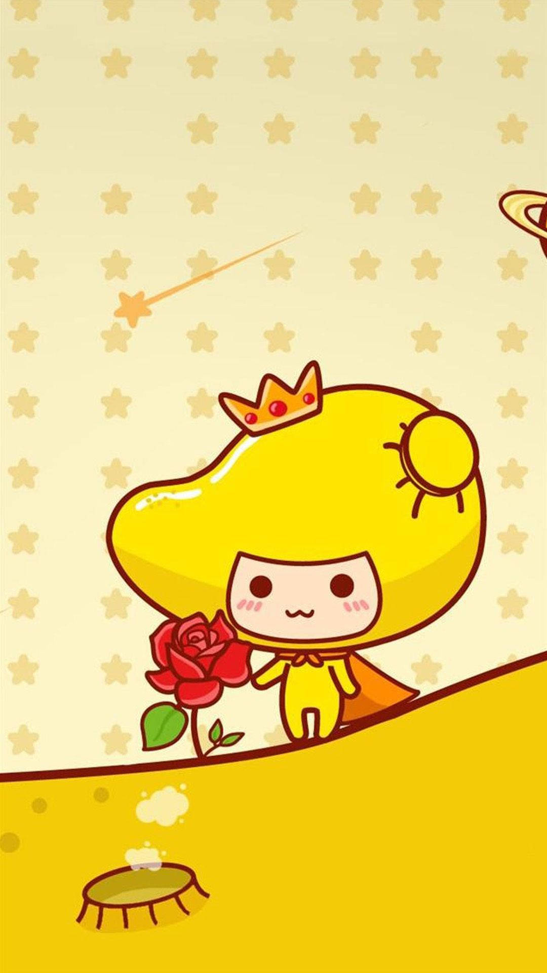 cute yellow cartoon character, crown, red rose, Full HD Phone Wallpaper