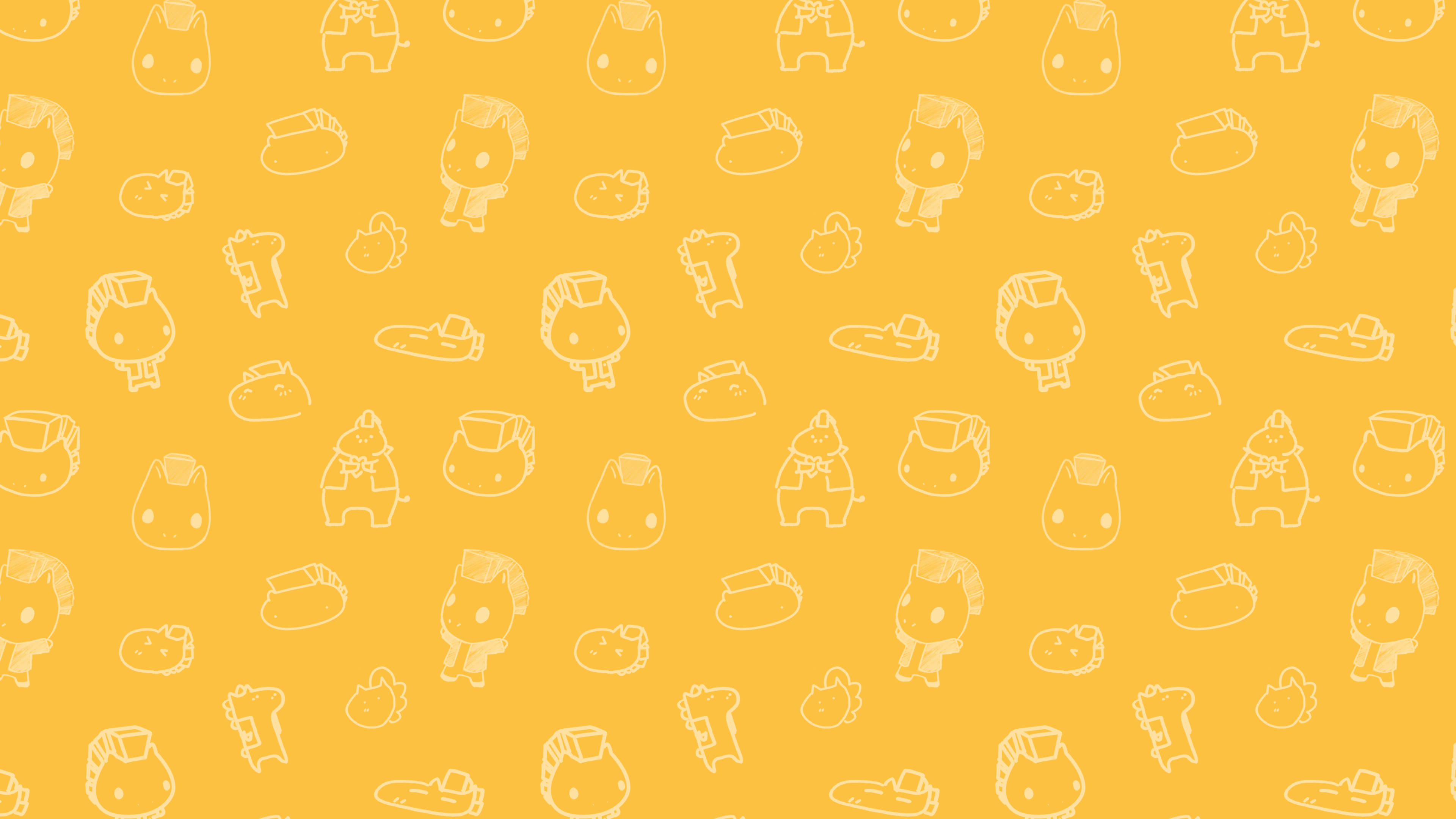 yellow aesthetic laptop, cute animals, cheerful yellow background, 4K Desktop Wallpaper