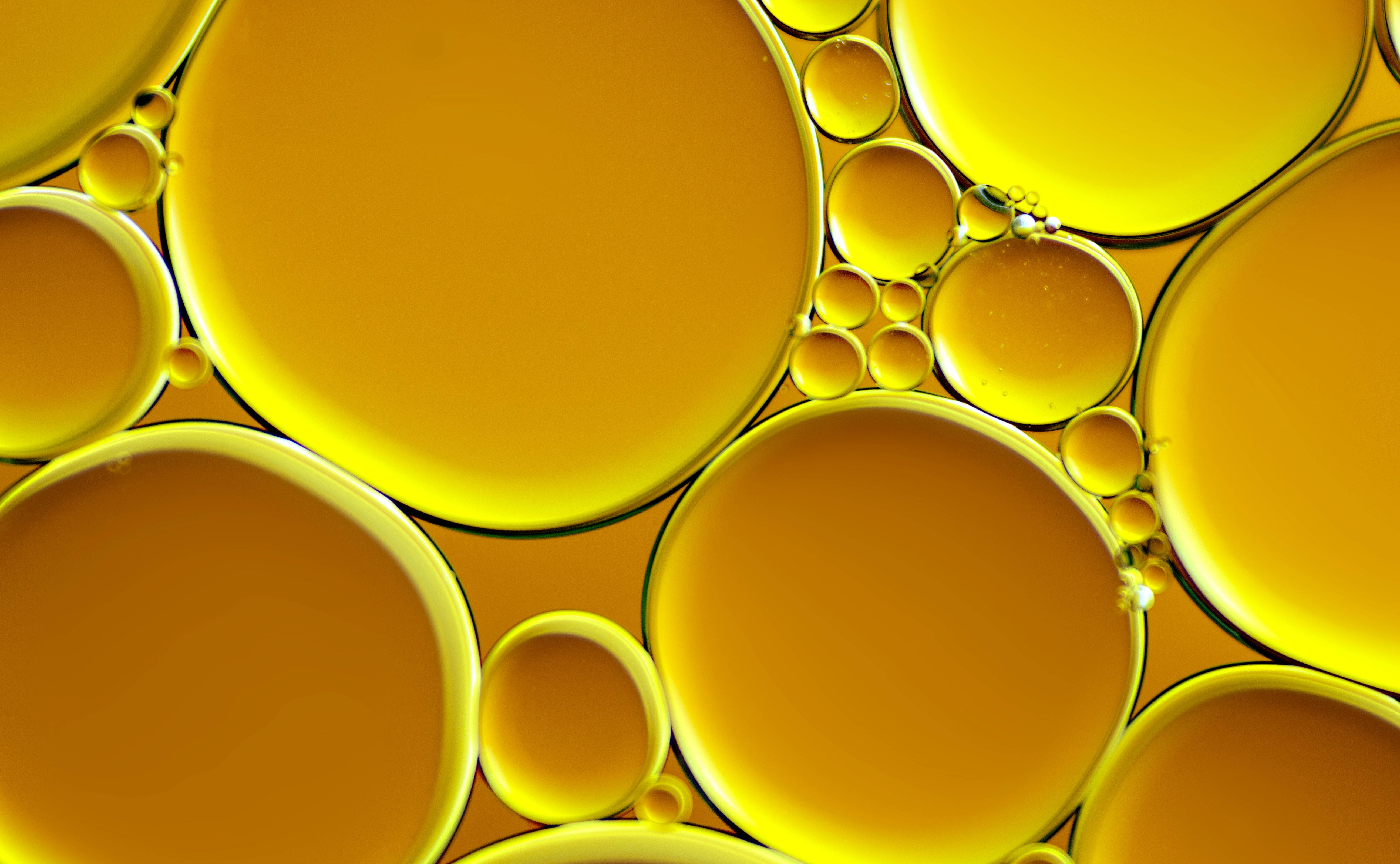 yellow aesthetic laptop, bubbles, golden oil droplets, 5K Desktop Wallpaper