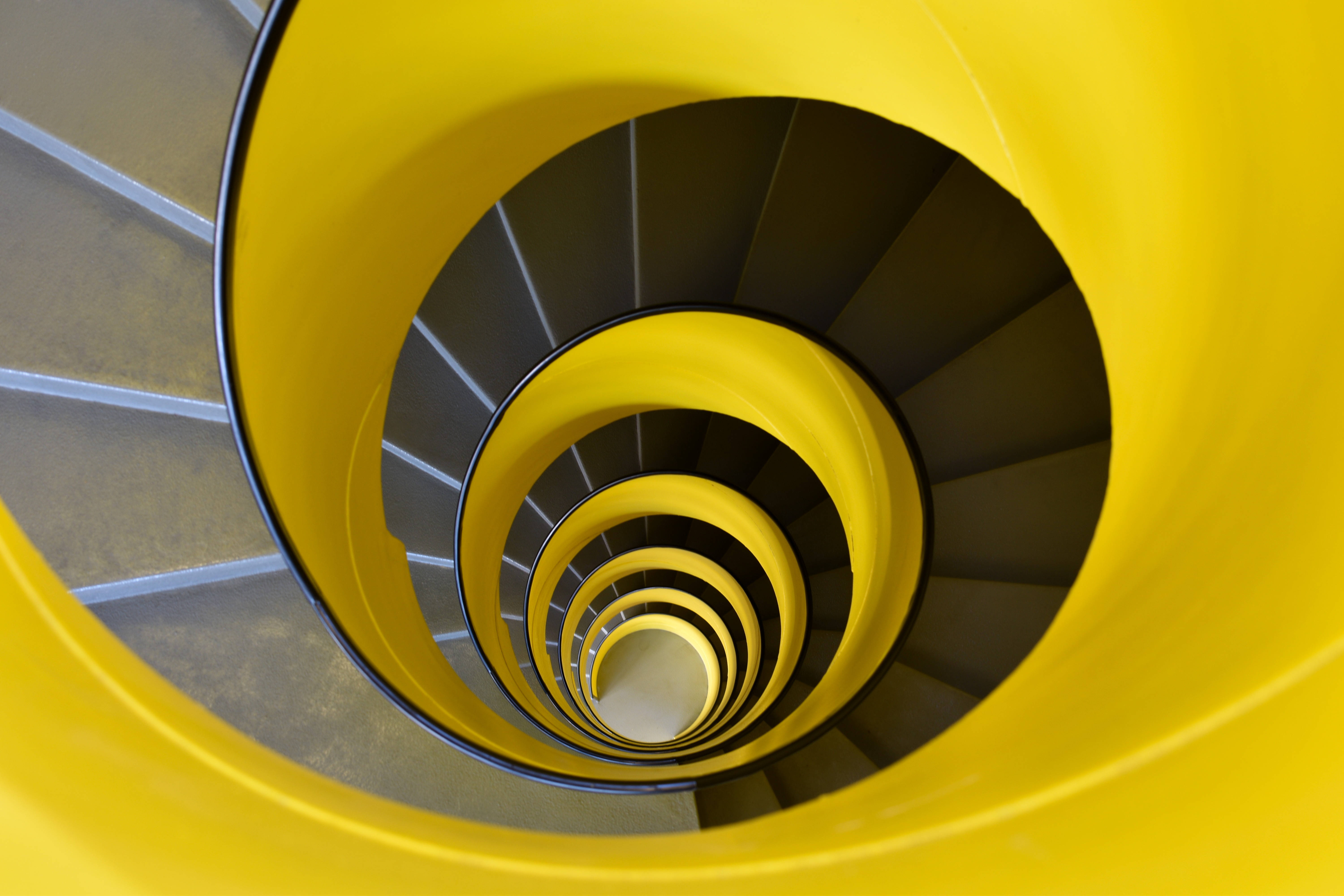 yellow aesthetic laptop, spiral tunnel, vibrant yellow, 5K Desktop Wallpaper