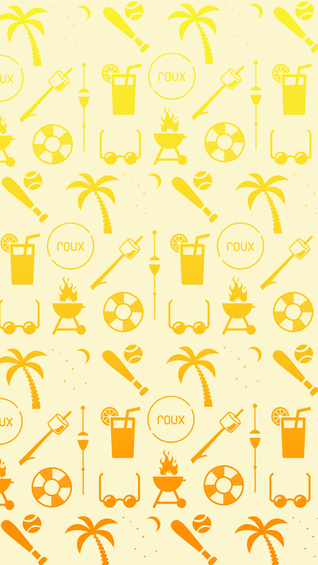 Yellow Summer Icons, palm trees, cocktails, Full HD Phone Wallpaper