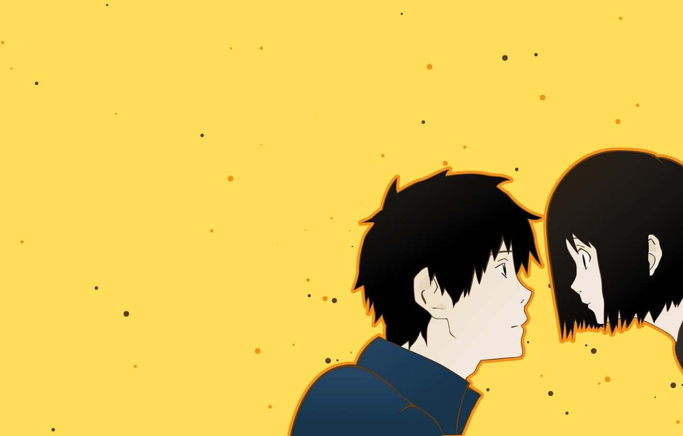 yellow anime, two anime characters, profile, HD Desktop Wallpaper