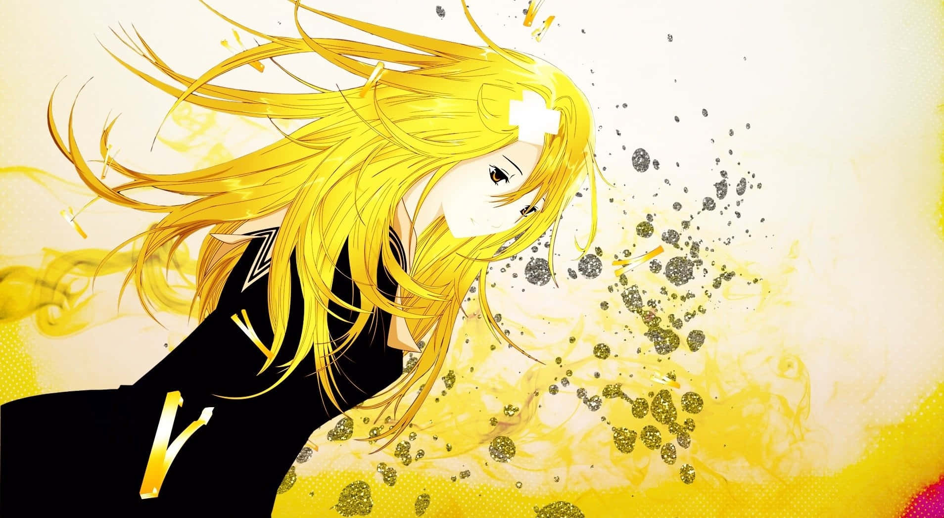 yellow anime, golden hair, black outfit, HD Desktop Wallpaper