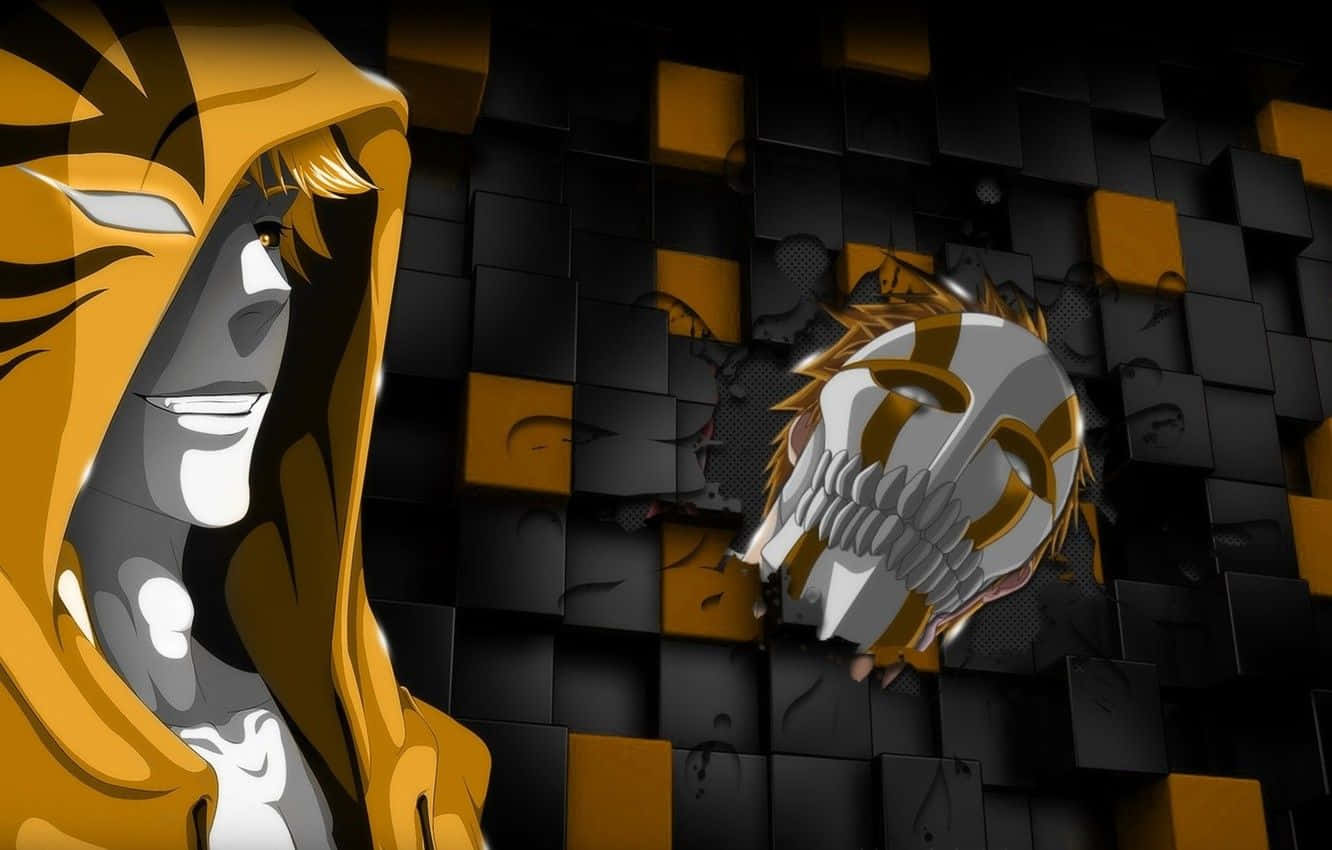 yellow anime character, yellow hooded cloak, shattered skull mask, HD Desktop Wallpaper