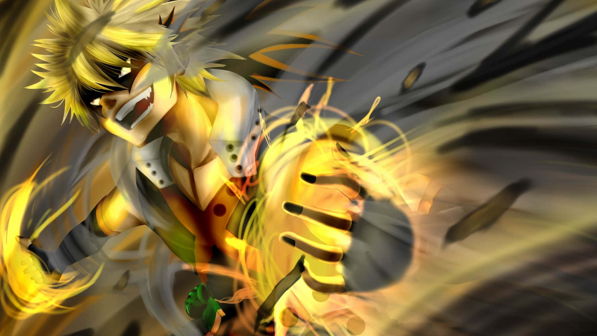 Yellow Anime, spiky-haired anime character, blazing yellow energy attack, Full HD Desktop Wallpaper