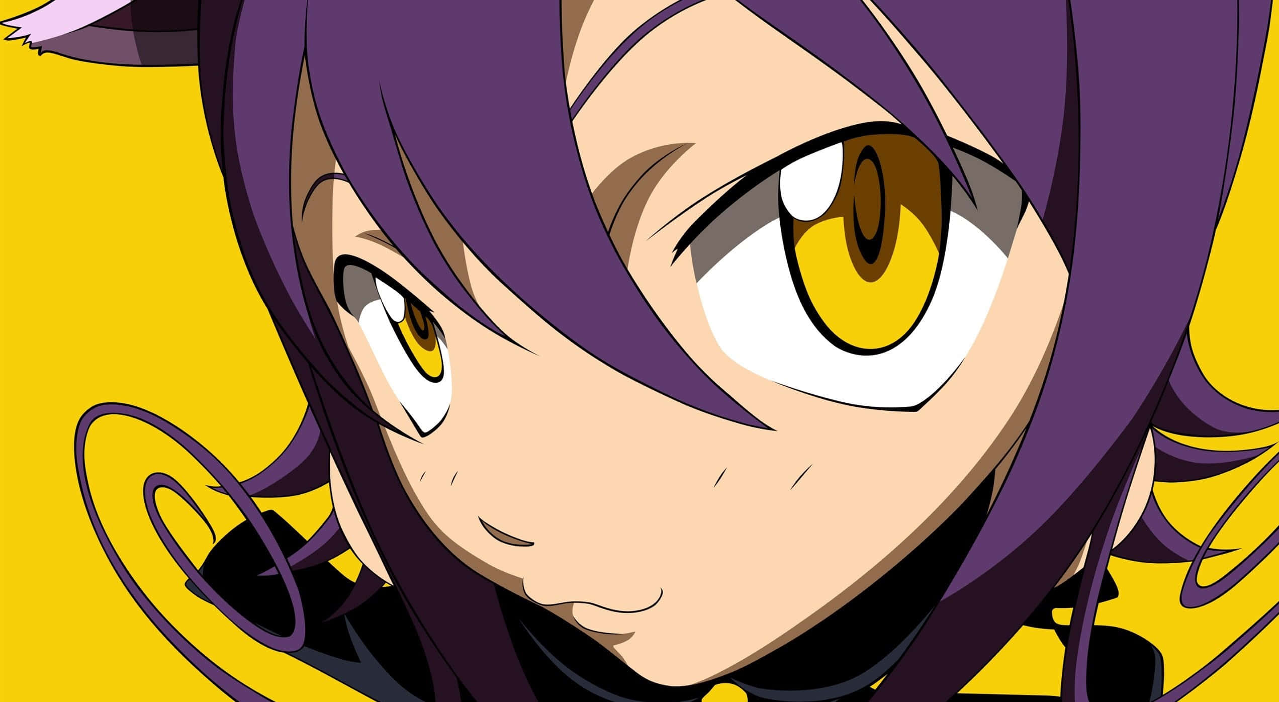 yellow anime, purple hair, yellow eyes, Full HD Desktop Wallpaper
