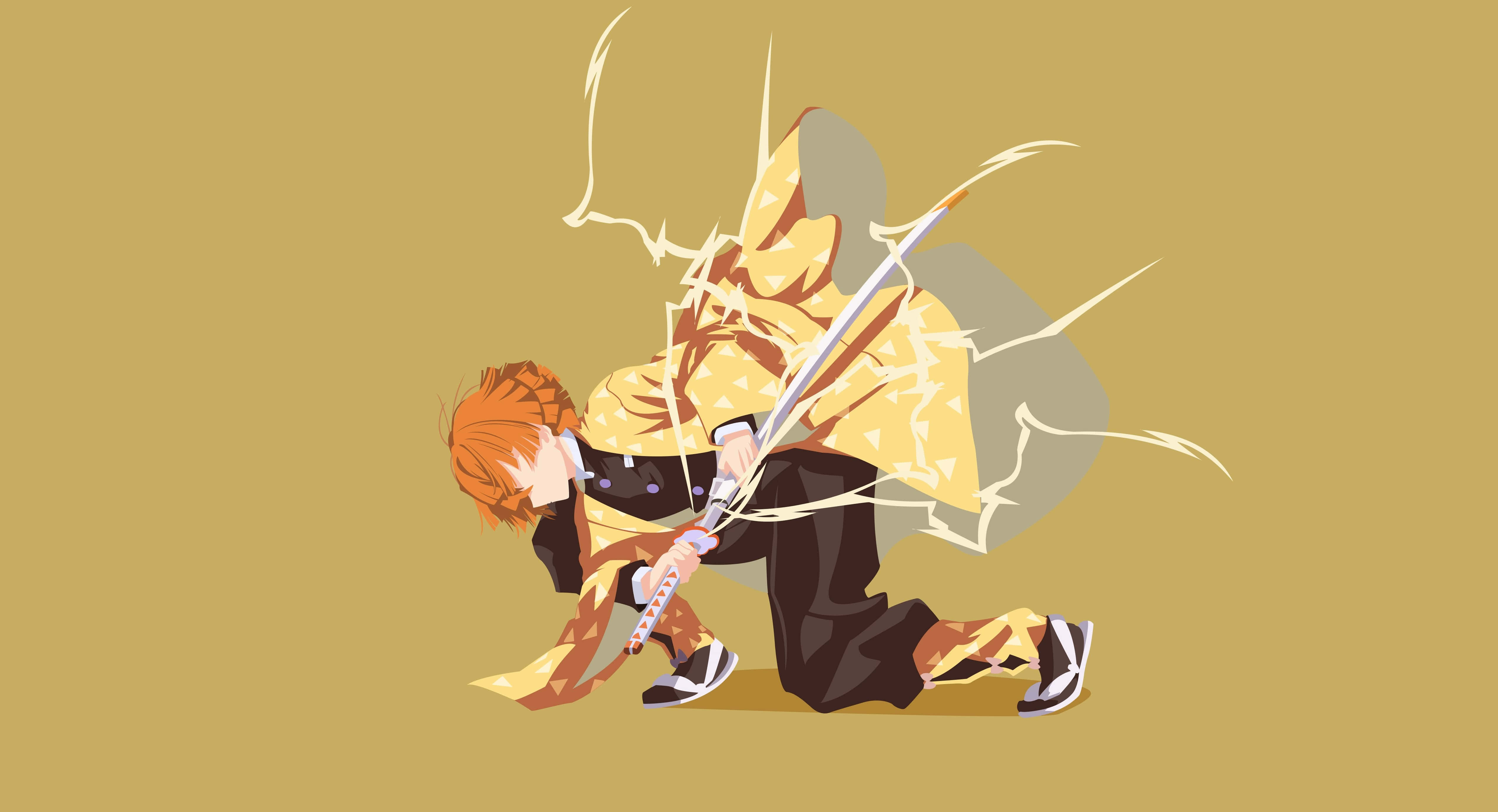 orange hair, sword, energy crackles, 4K Desktop Wallpaper