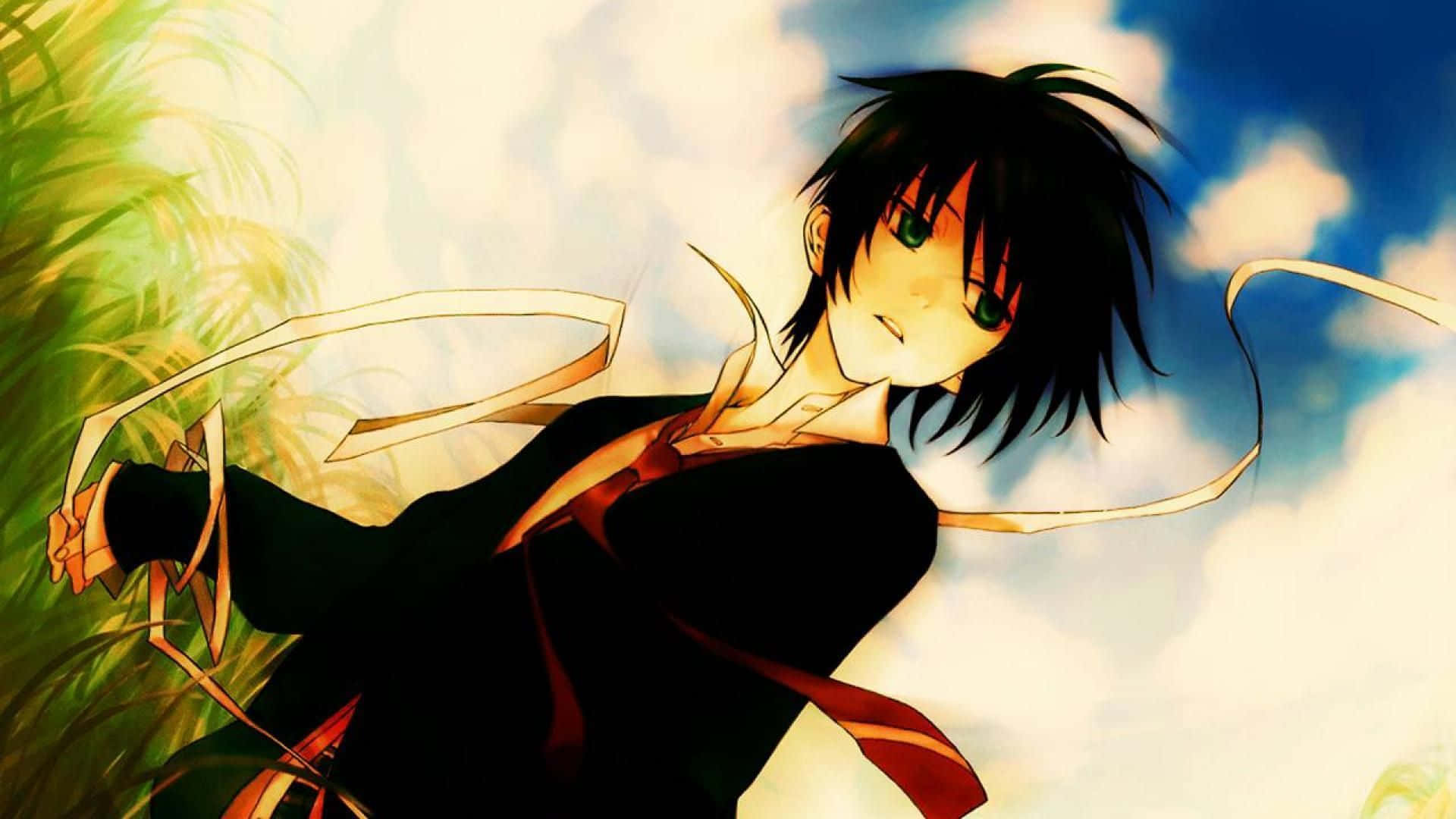 yellow anime, anime boy, black hair, Full HD Desktop Wallpaper