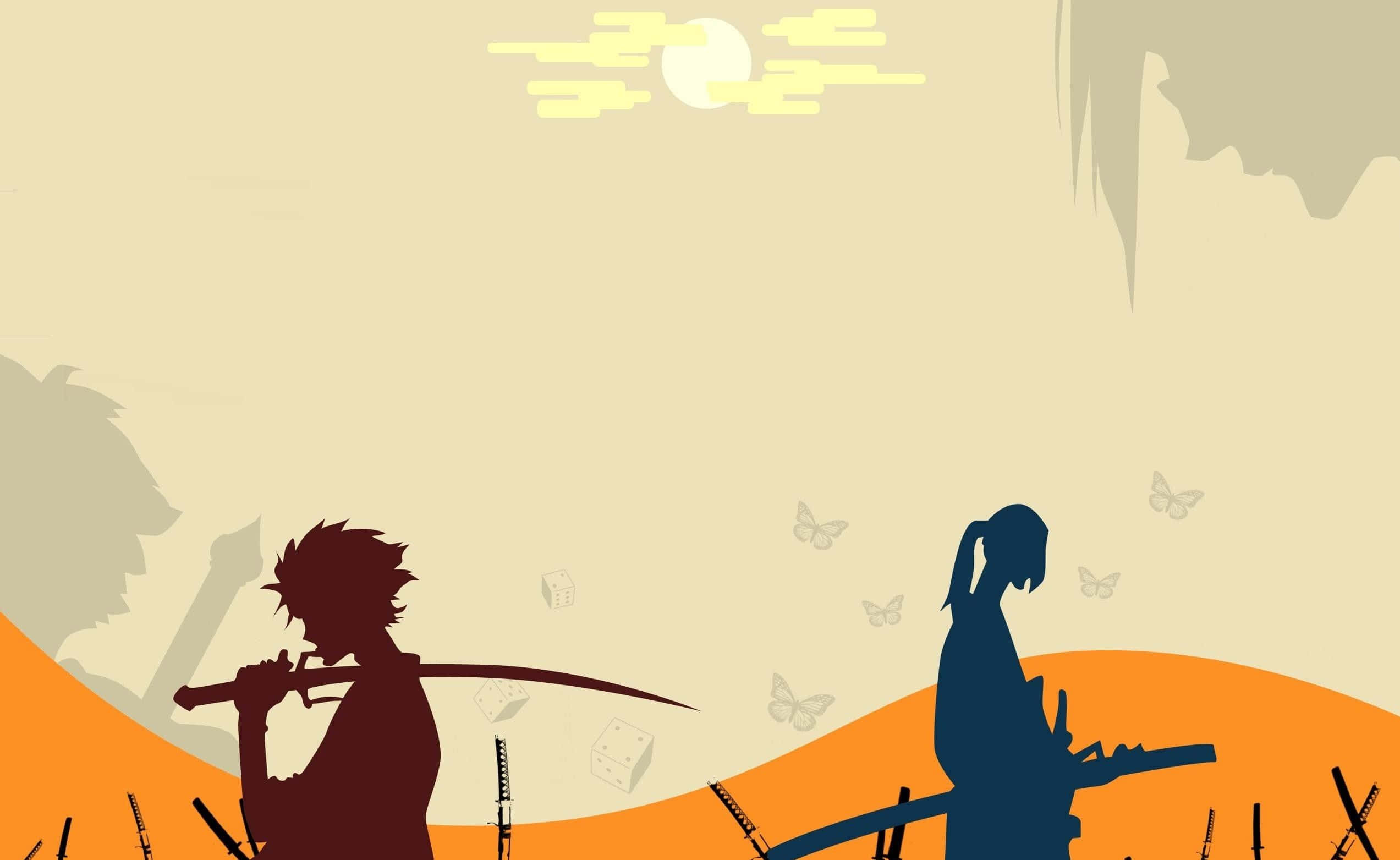 anime warriors, swords, orange dunes, Full HD Desktop Wallpaper
