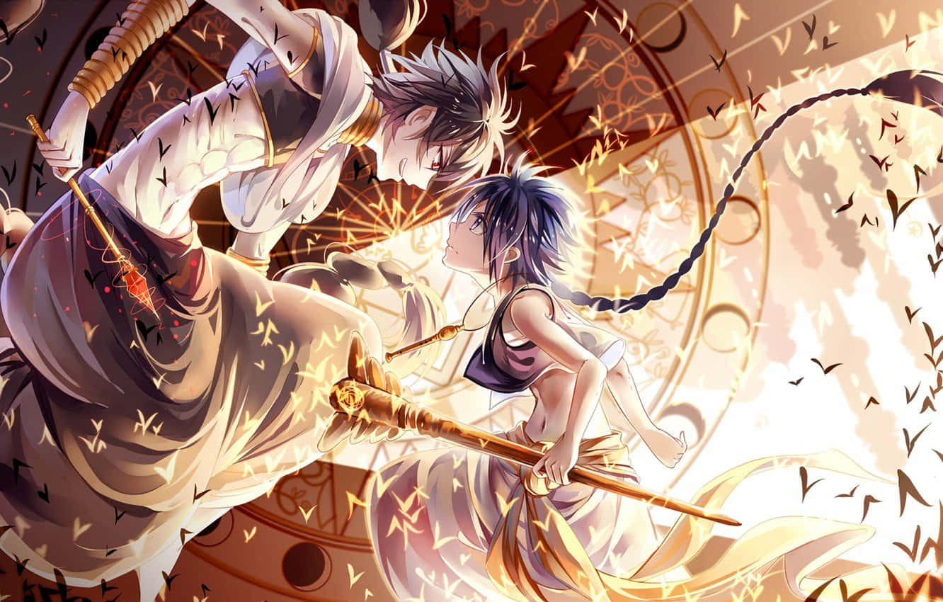 Anime Character, glowing weapons, swirling golden energy, HD Desktop Wallpaper