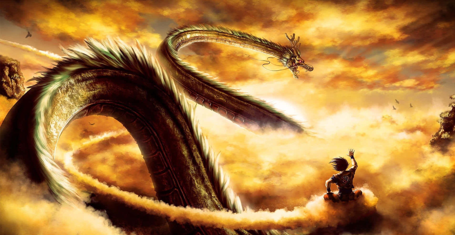 yellow anime character, lone warrior, cloud, HD Desktop Wallpaper