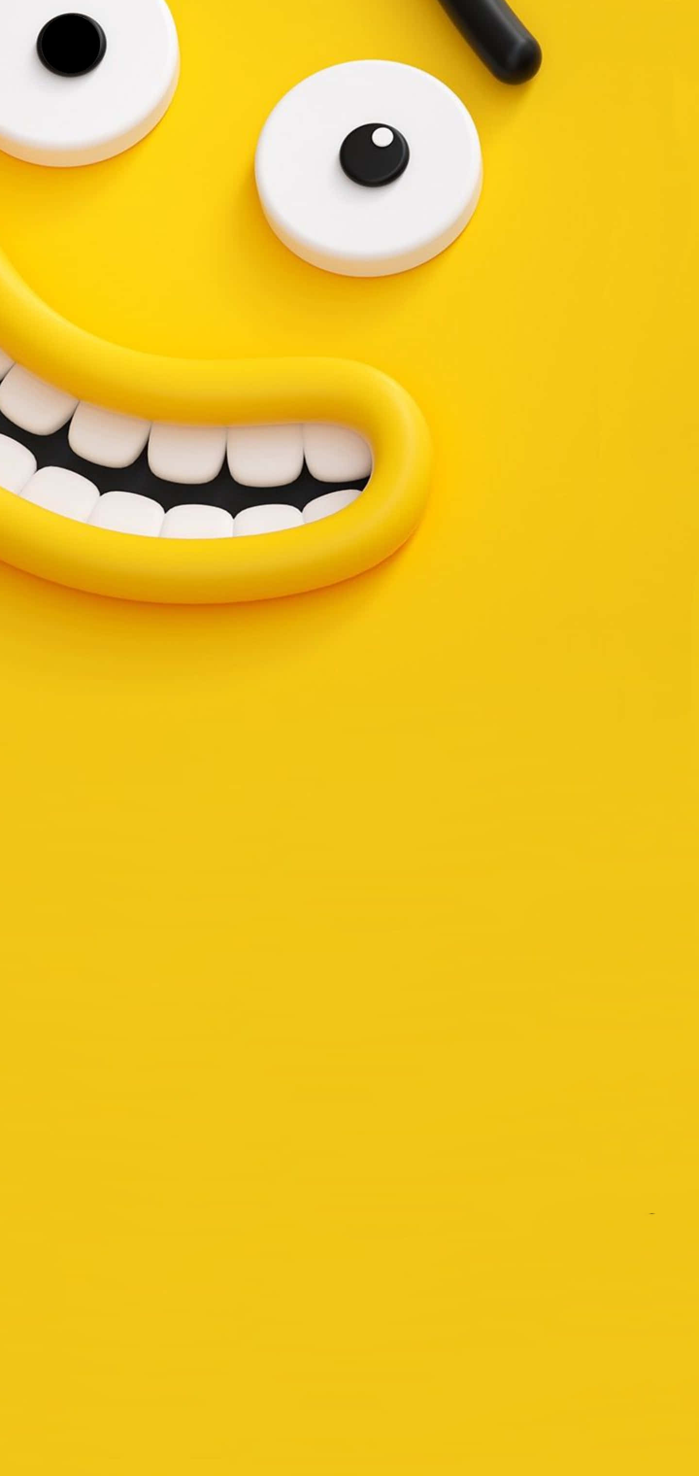 bright yellow 3D cartoon character, wide eyes, toothy grin, 2K Phone Wallpaper