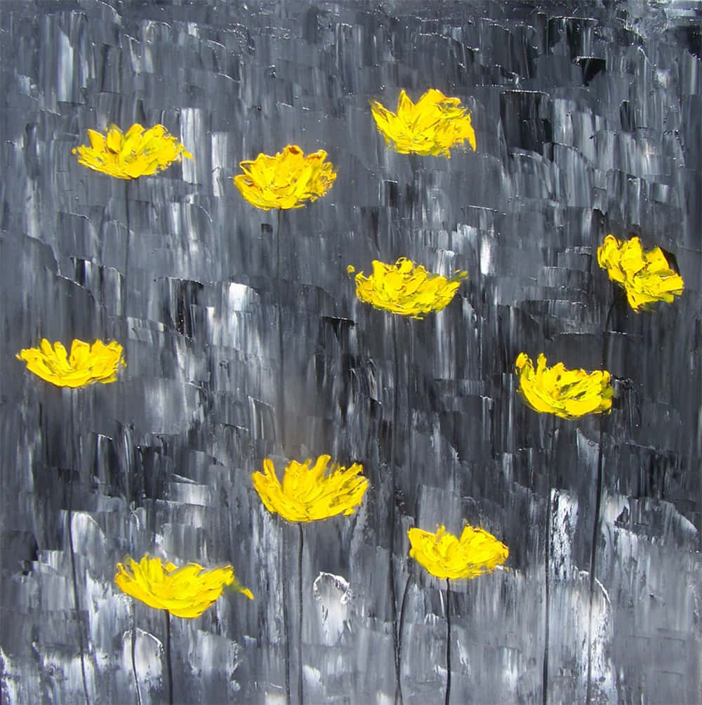 Vibrant Yellow Art, yellow flowers, textured gray and white painted background, SD Phone Wallpaper