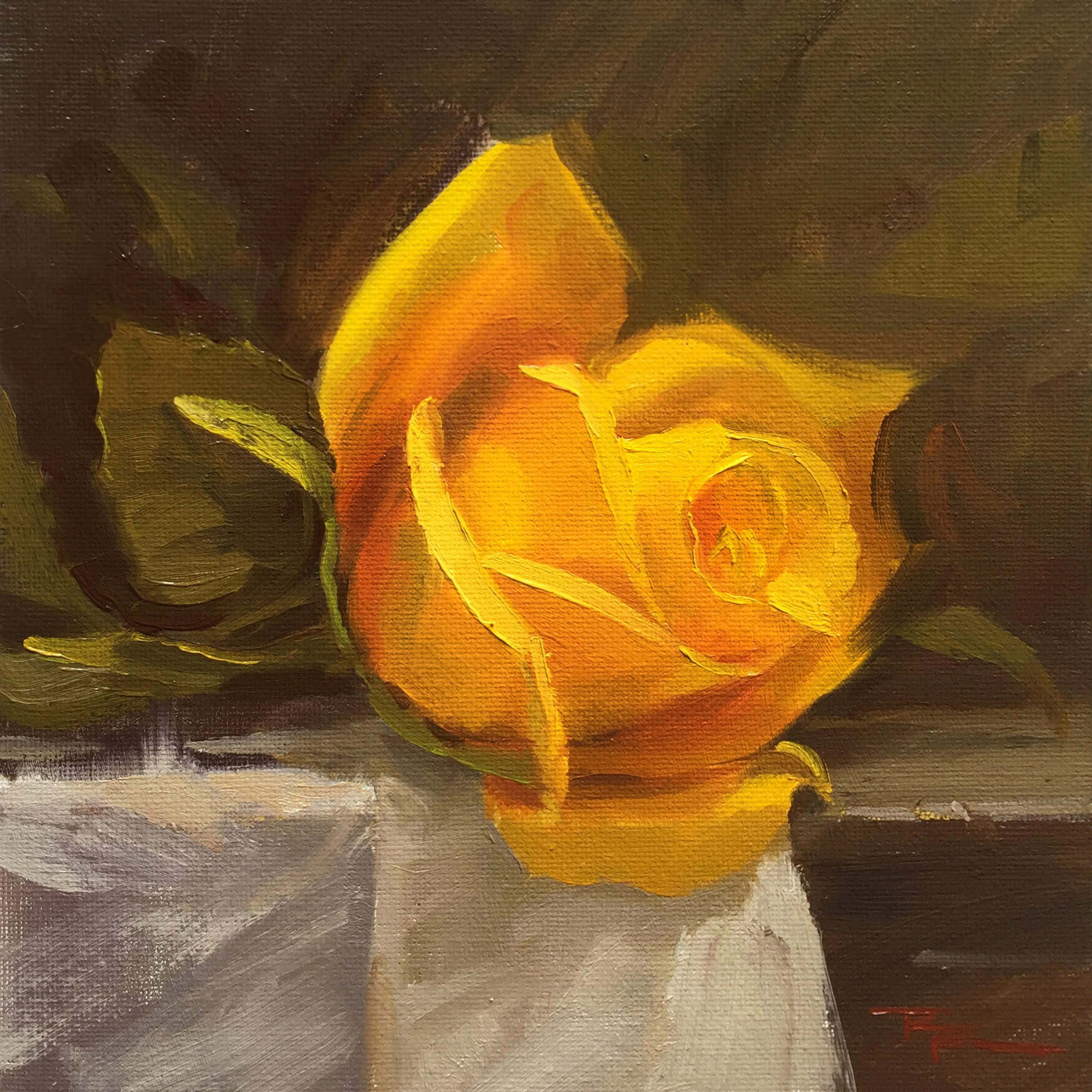 vibrant yellow rose, oil painting, thick brushstrokes, Full HD Desktop Wallpaper