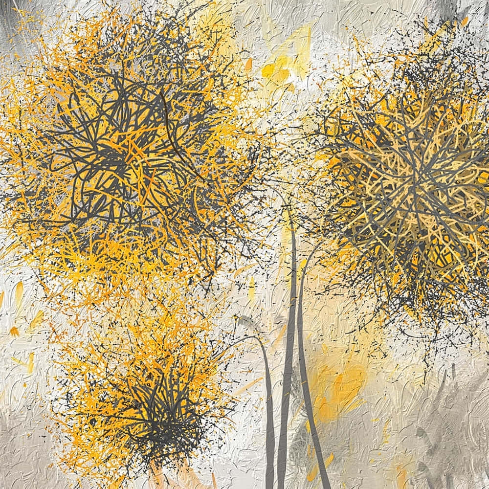 yellow art, abstract yellow art, dandelion-like forms, SD Desktop Wallpaper