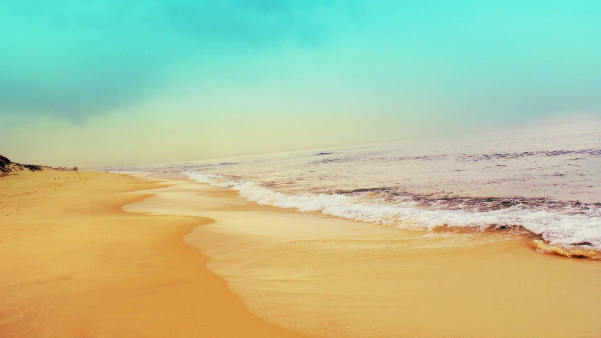 Yellow Beach, Sunset, Golden sandy beach, Full HD Desktop Wallpaper