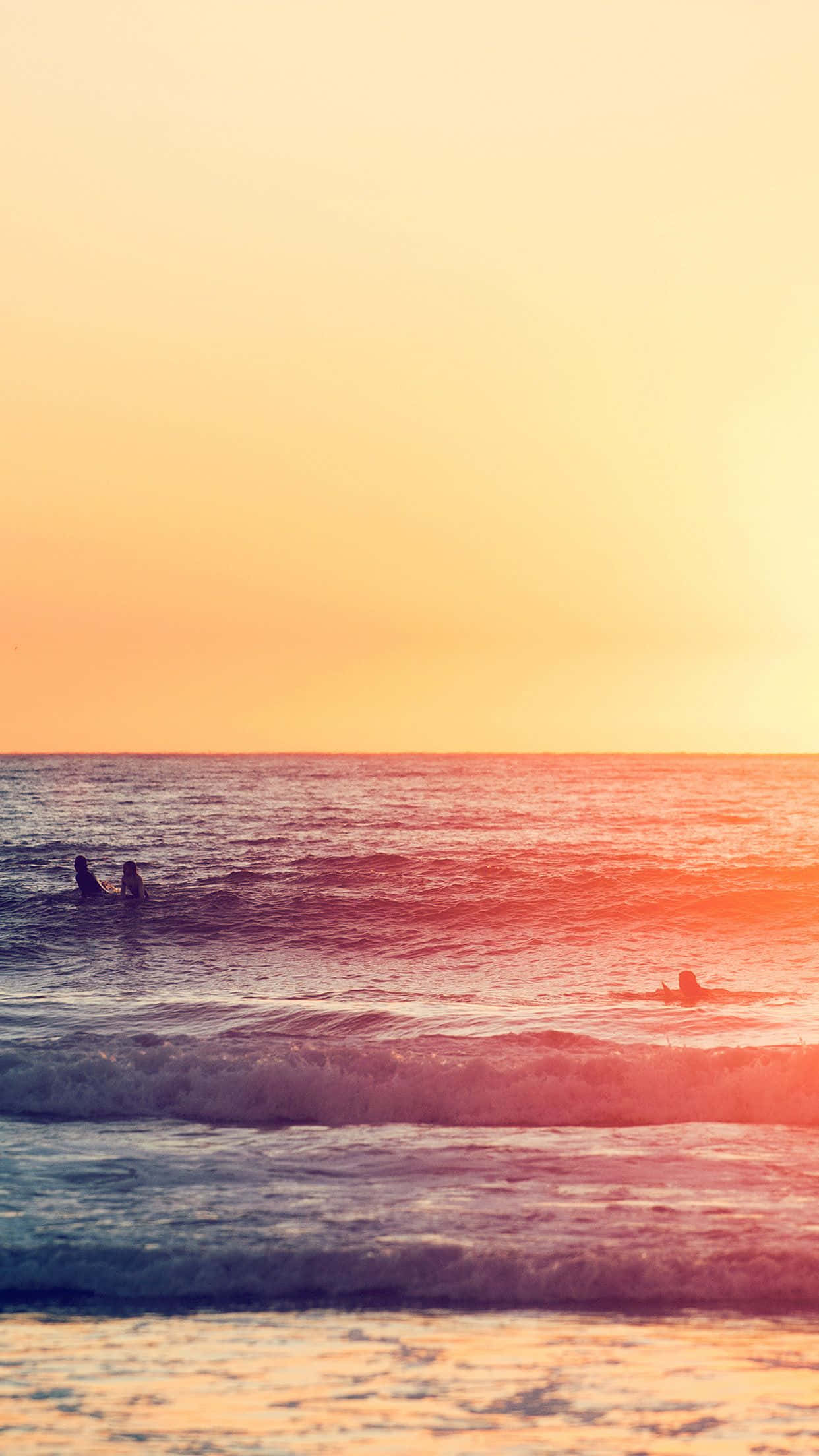 Yellow Beach, sunset, surfers, Full HD Phone Wallpaper