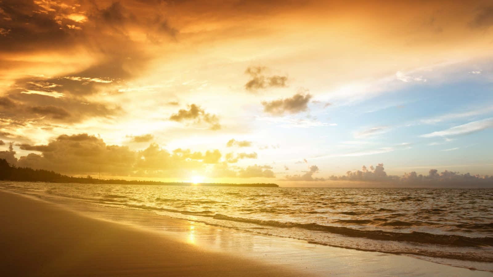 Yellow Beach, Golden Sunset, sandy beach, HD Desktop Wallpaper