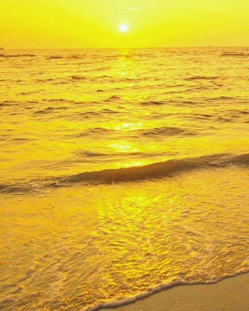 Yellow Beach, golden sunset, ocean waves, SD Phone Wallpaper