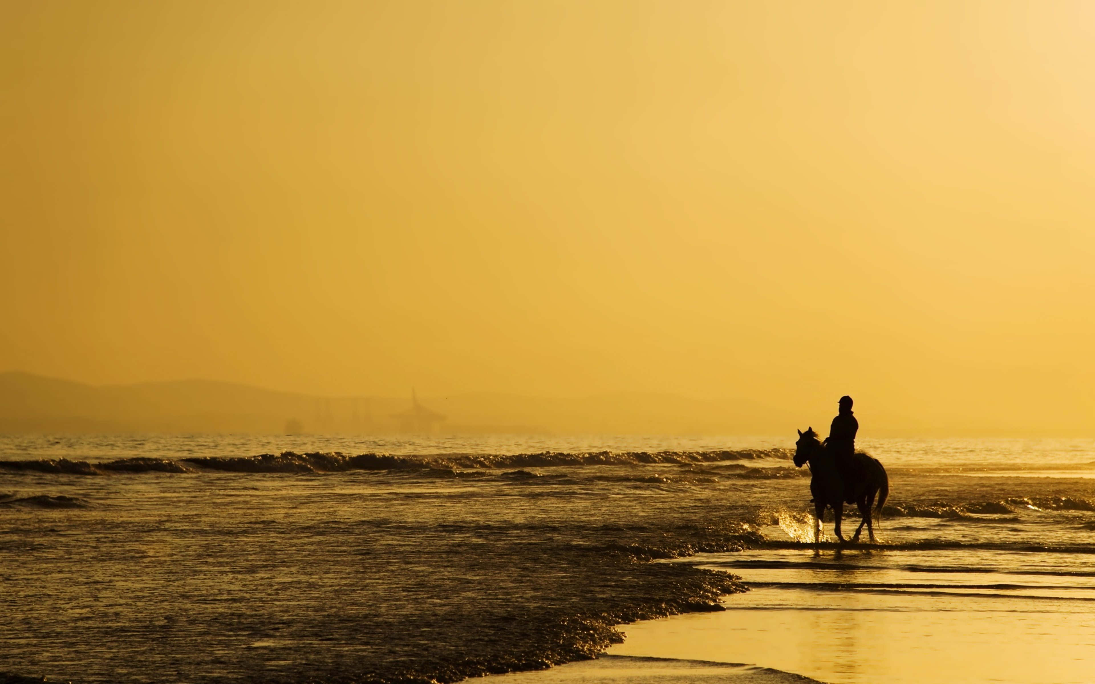 Yellow Beach, sunset, golden sunset beach, 4K Desktop Wallpaper