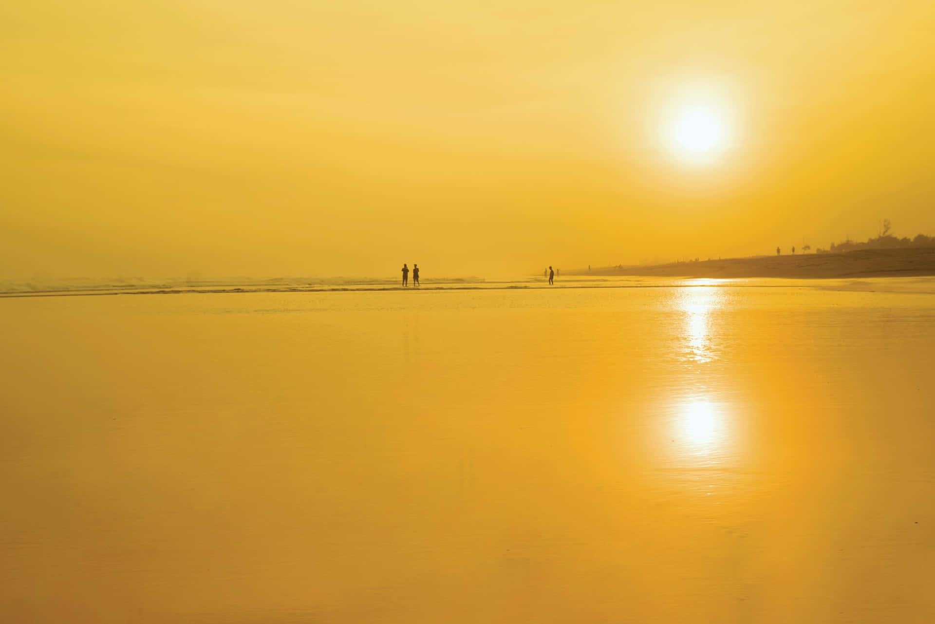 Yellow Beach, sunset, wet beach, Full HD Desktop Wallpaper