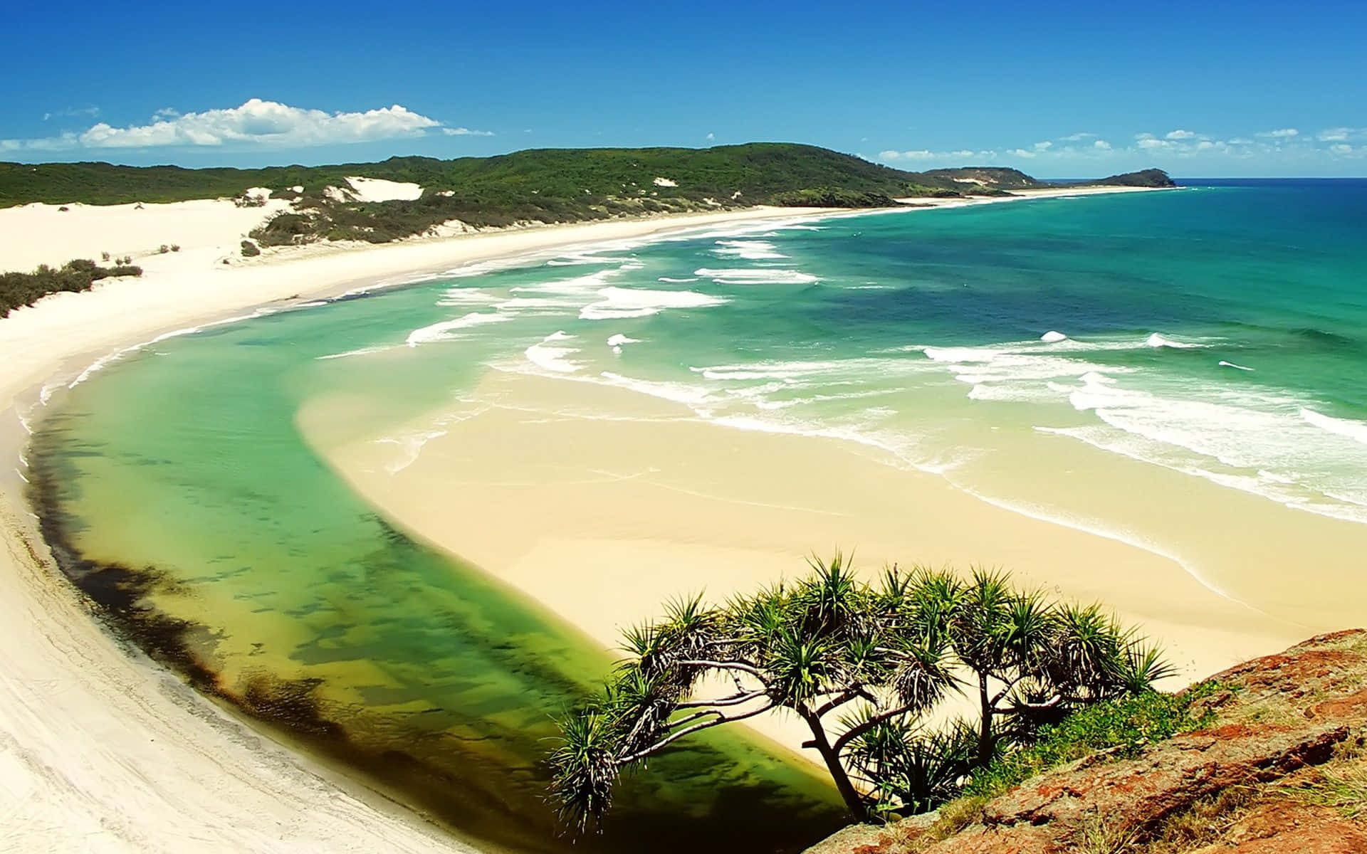 Yellow Beach, turquoise waters, white sand, Full HD Desktop Wallpaper