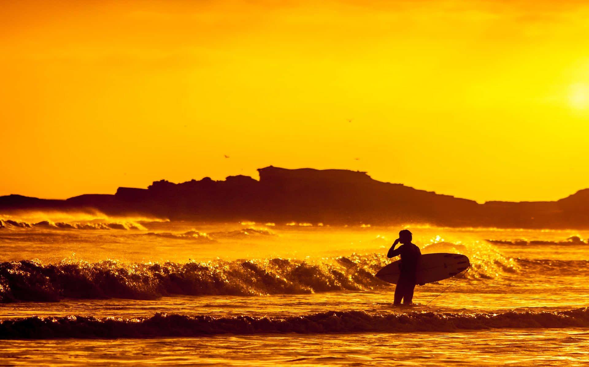 Yellow Beach, golden yellow beach, sunset, Full HD Desktop Wallpaper