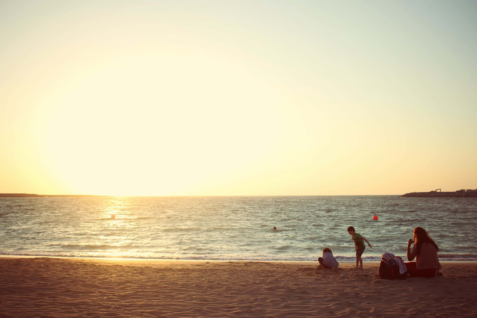 Yellow Beach, golden sunset, tranquil beach, Full HD Desktop Wallpaper