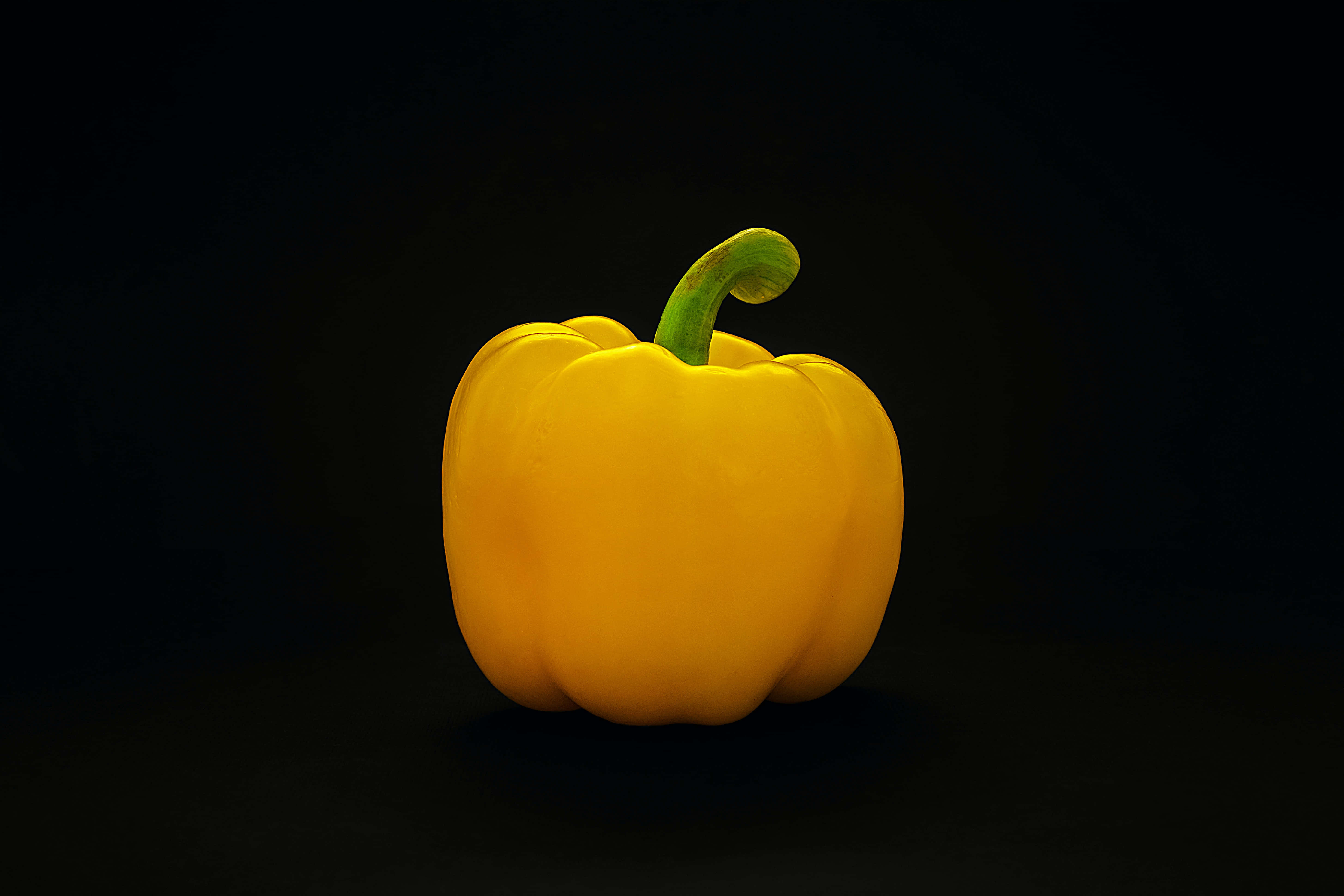 Yellow Bell Pepper, vibrant yellow, green stem, 5K Desktop Wallpaper