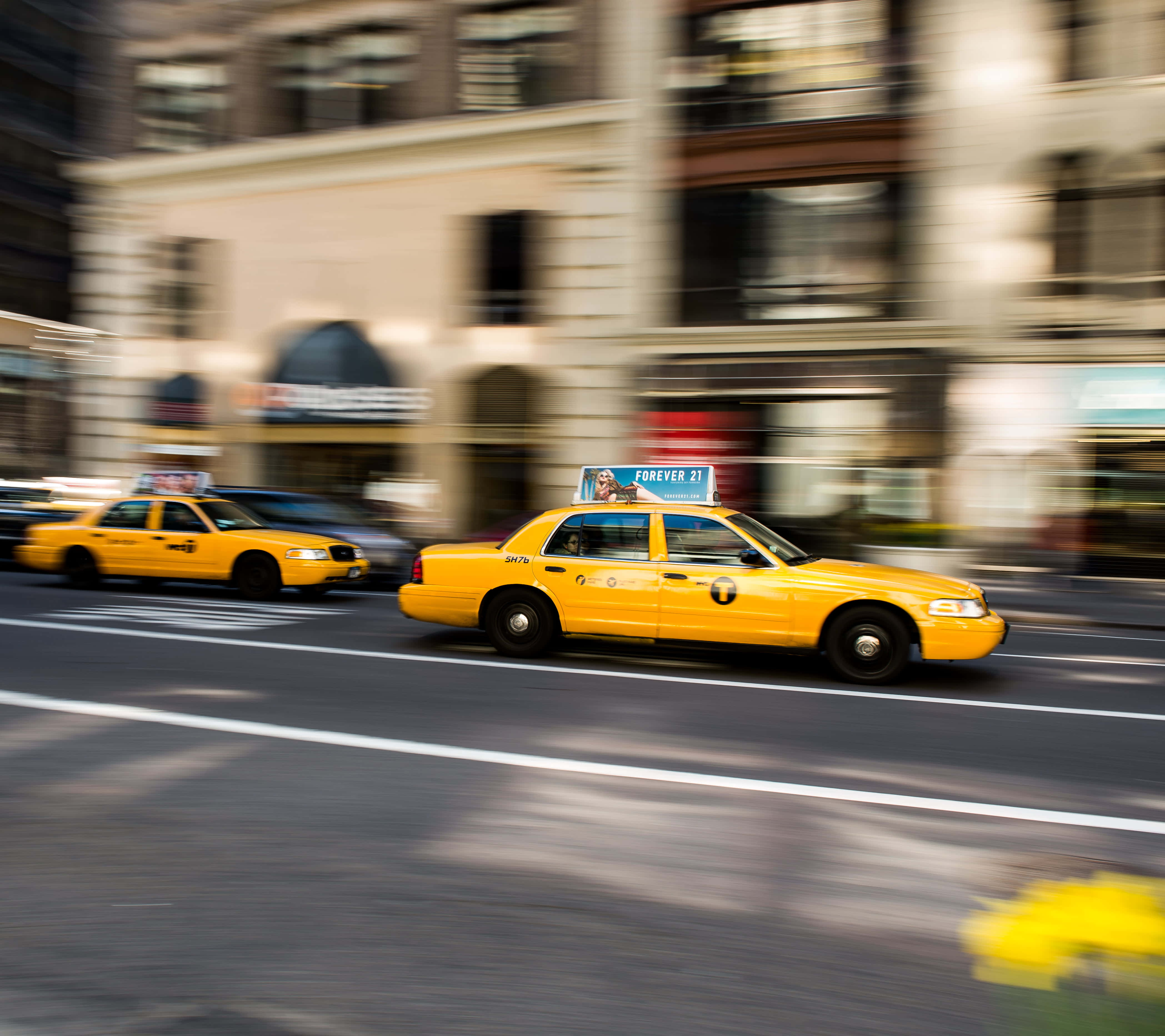 Yellow Cab, city street, city buildings, 4K Desktop Wallpaper