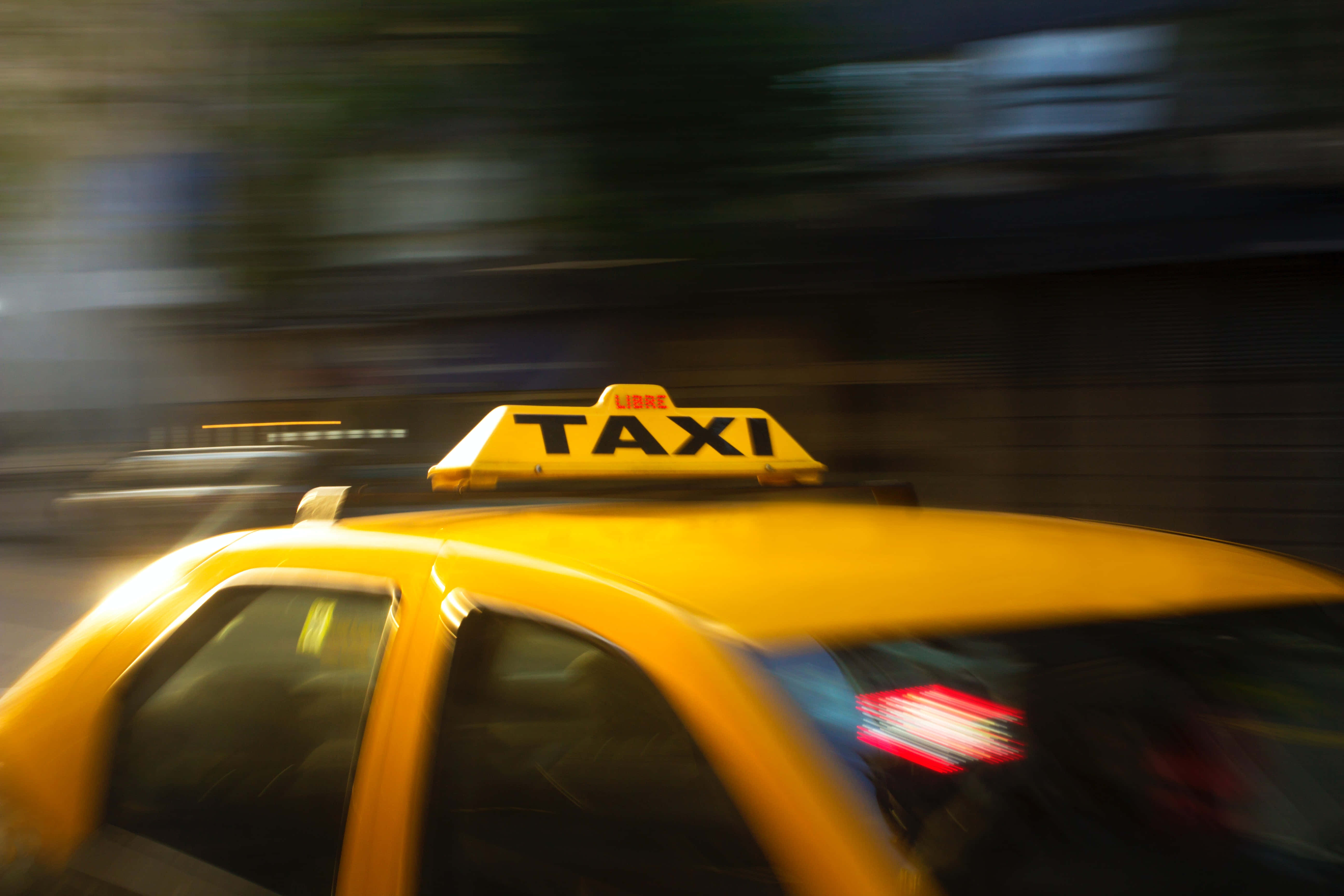 Yellow Cab, city street, night, 5K Desktop Wallpaper