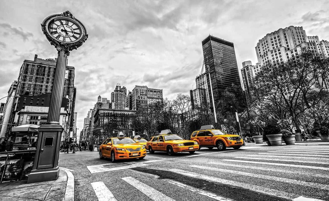 Yellow Cab, 1300 x 794, clock, HD Desktop Wallpaper