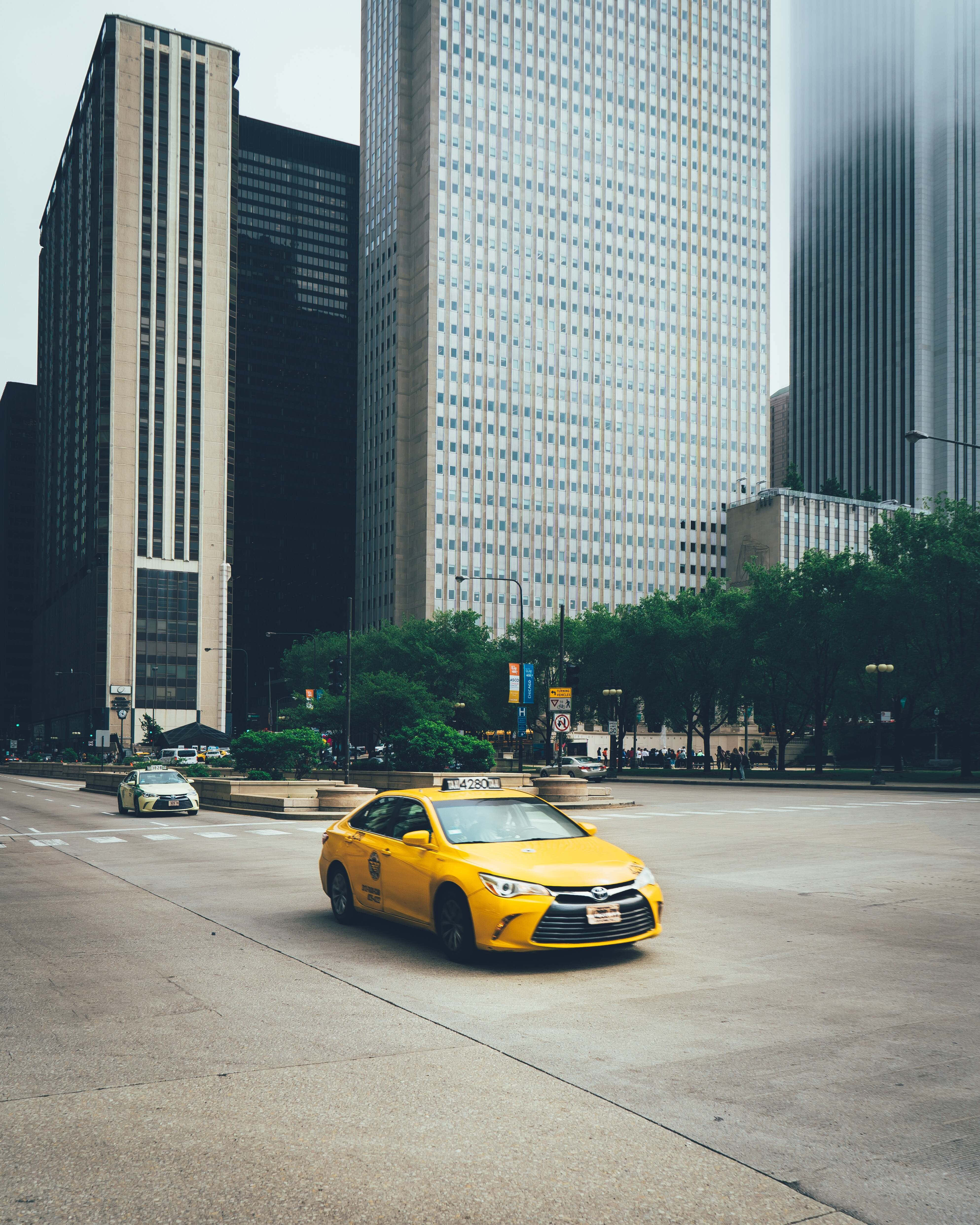 Yellow Cab, city streets, modern cityscape, 4K Phone Wallpaper