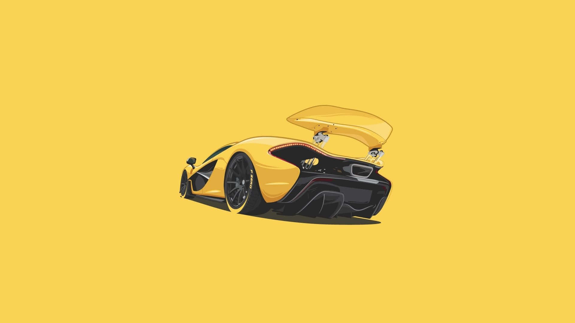 Sleek Yellow Sports Car, rear hood open, solid yellow background, Full HD Desktop Wallpaper