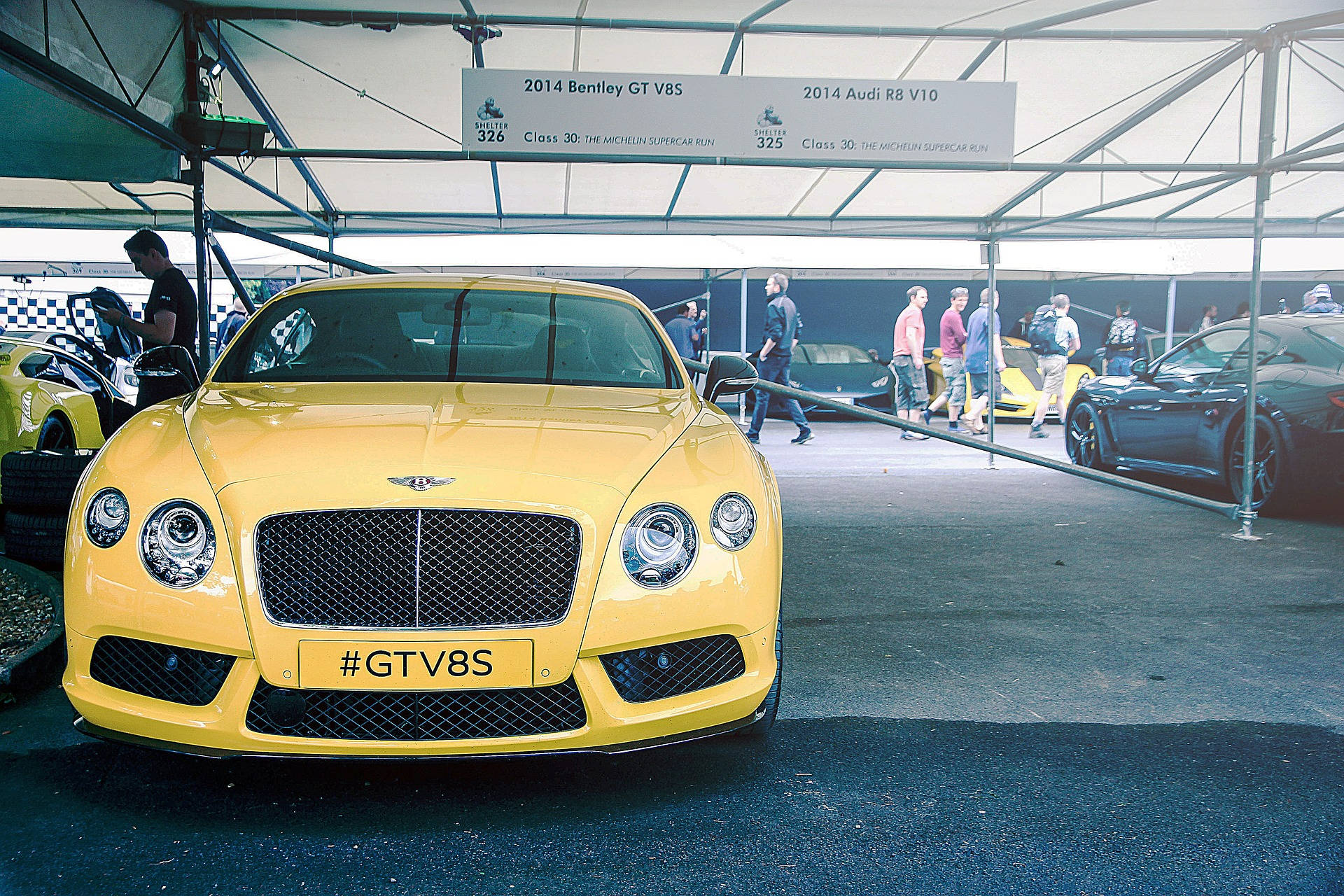 2014 Bentley GT V8S, bright yellow, tent, Full HD Desktop Wallpaper