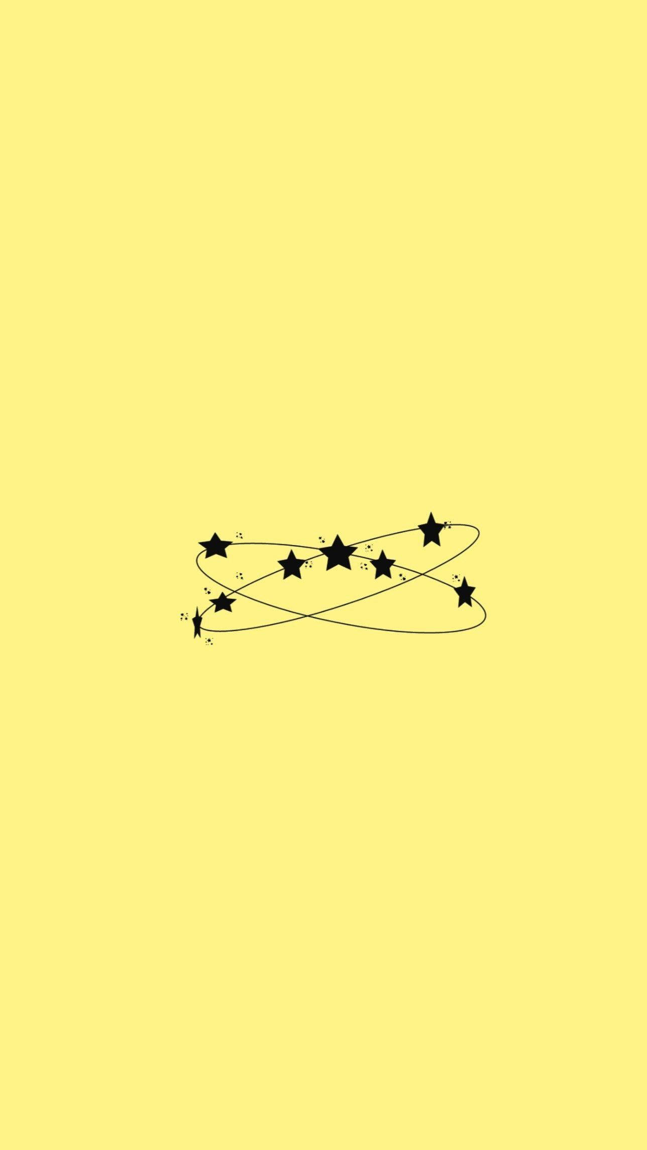 Stars In Circles, cute yellow phone, minimalist black line drawing, Full HD Phone Wallpaper