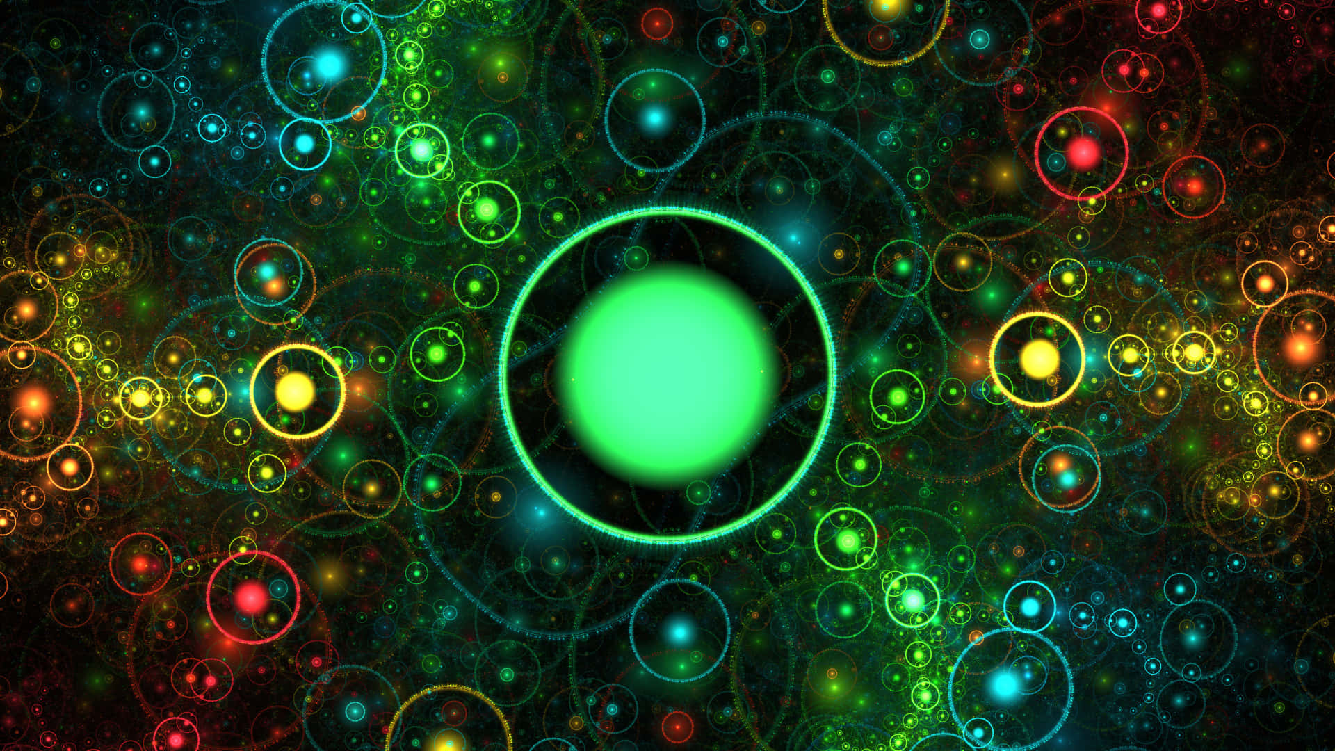 colorful glowing circle, neon circles, green yellow and red, Full HD Desktop Wallpaper