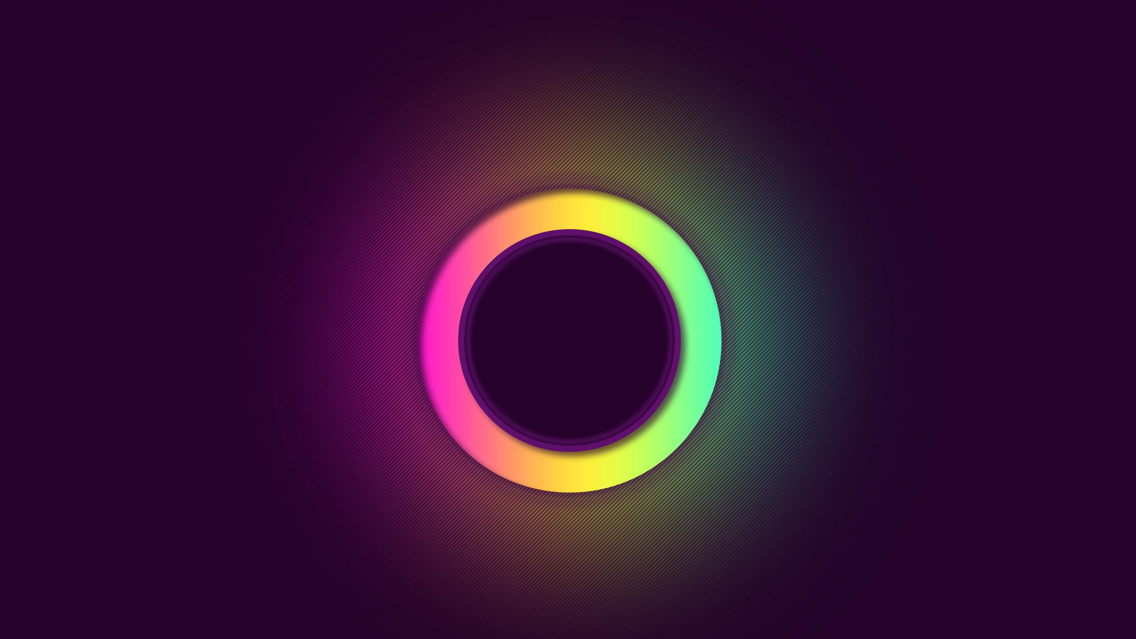 vibrant neon circle, rainbow ring, deep purple gradient background, 4K Desktop Wallpaper