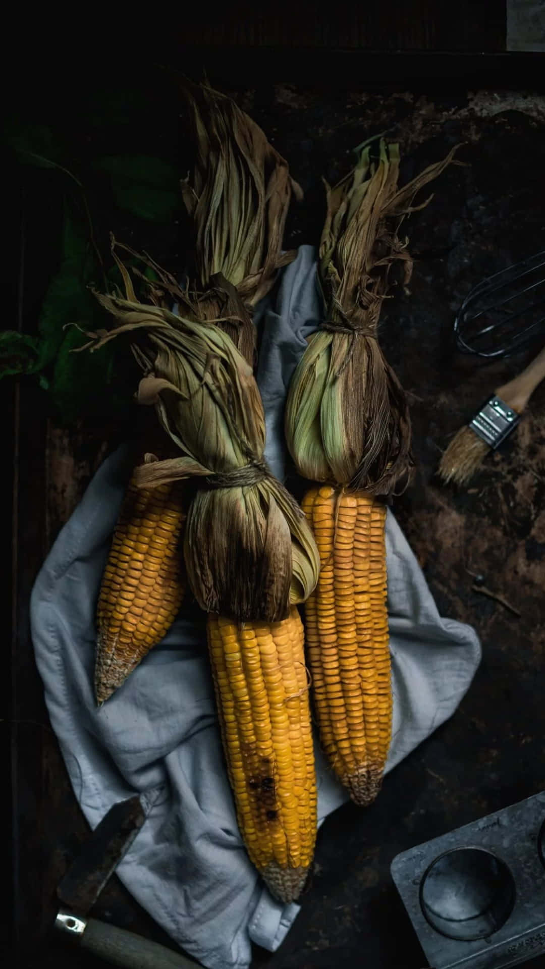yellow corn, gray cloth, dark rustic background, Full HD Phone Wallpaper