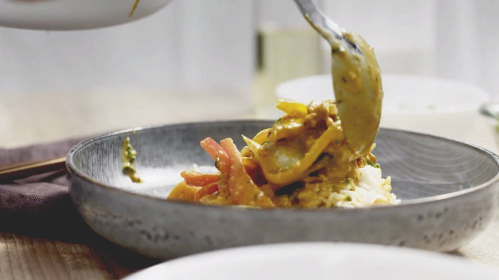 Yellow Curry, rice, textured gray bowl, Full HD Desktop Wallpaper