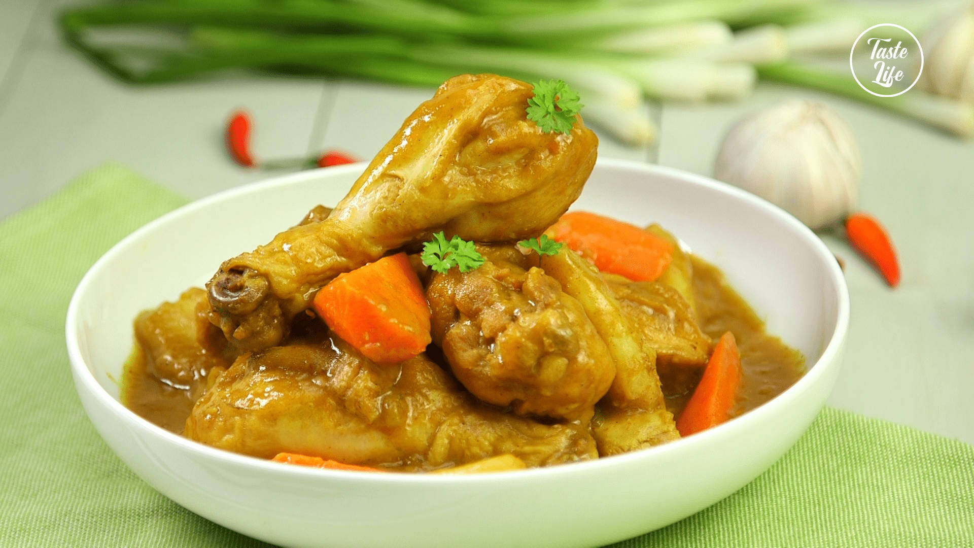 chicken yellow curry, parsley, carrots, Full HD Desktop Wallpaper