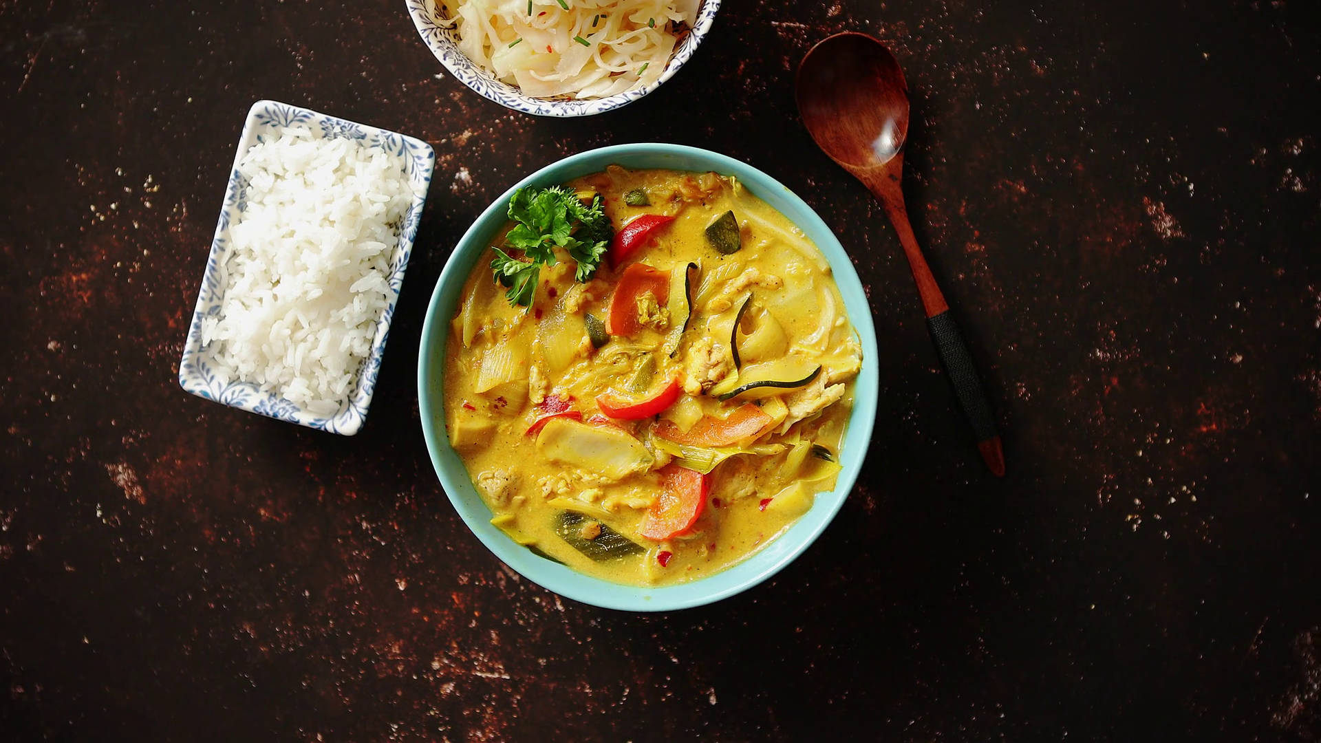Yellow Curry, noodles, rice, Full HD Desktop Wallpaper