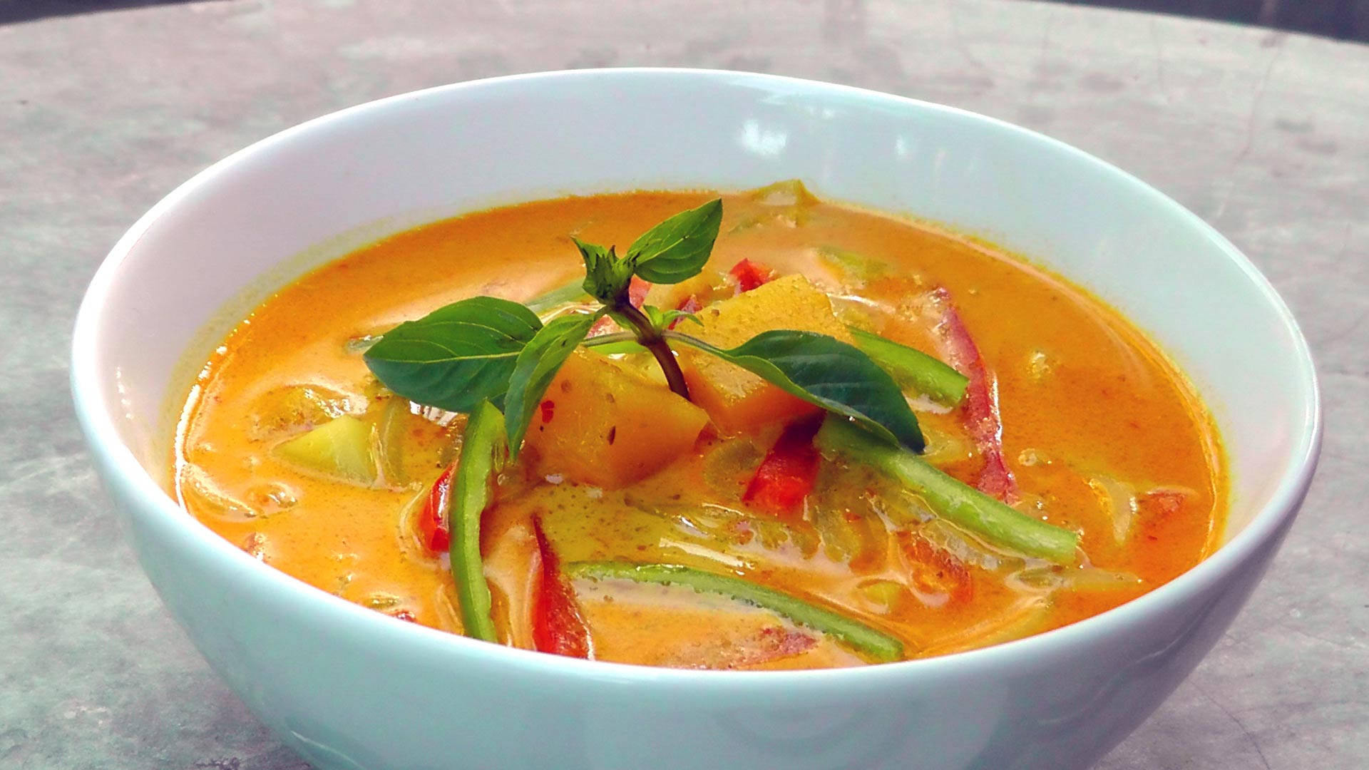 Yellow Curry, basil herbs, chili, Full HD Desktop Wallpaper