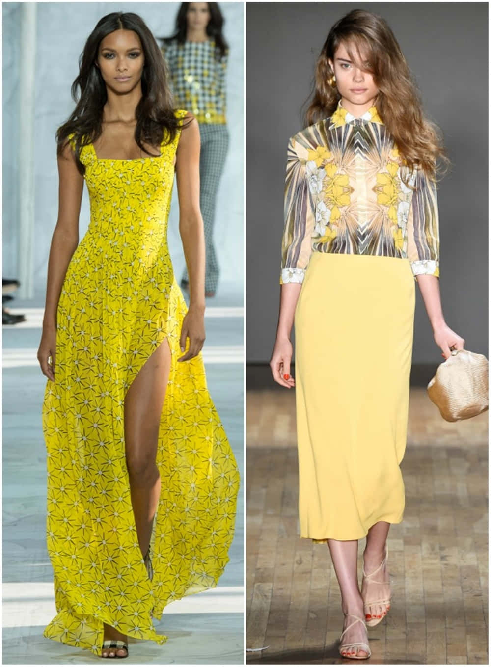 yellow fashion, star-patterned gown, floral blouse, HD Phone Wallpaper