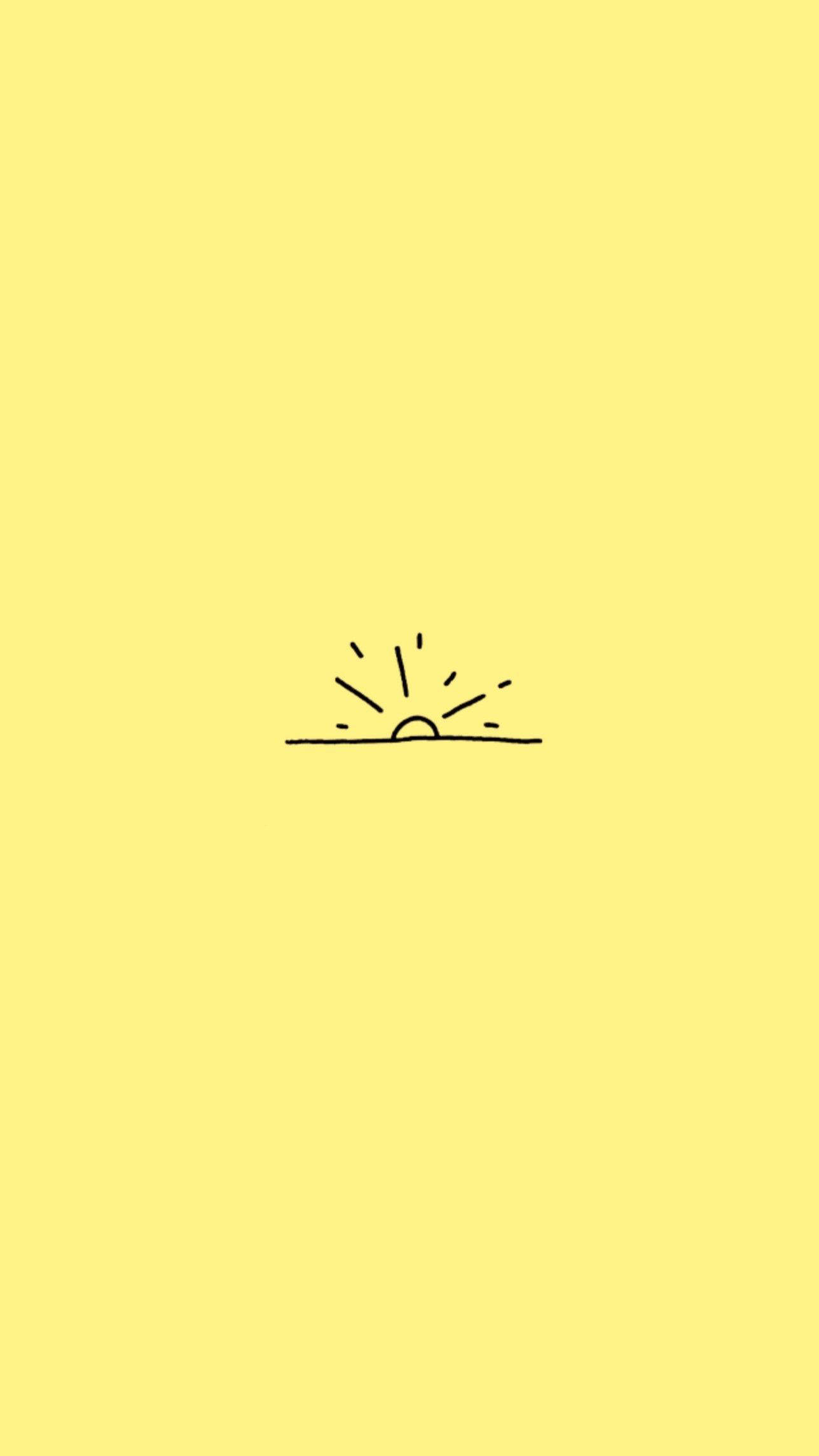 rising sun, rays, solid yellow background, Full HD Phone Wallpaper