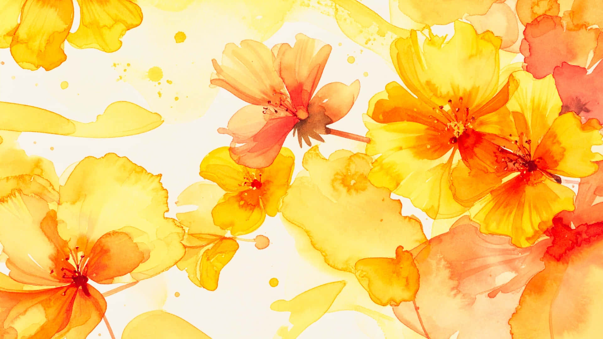 Yellow Floral, watercolor, yellow, Full HD Desktop Wallpaper
