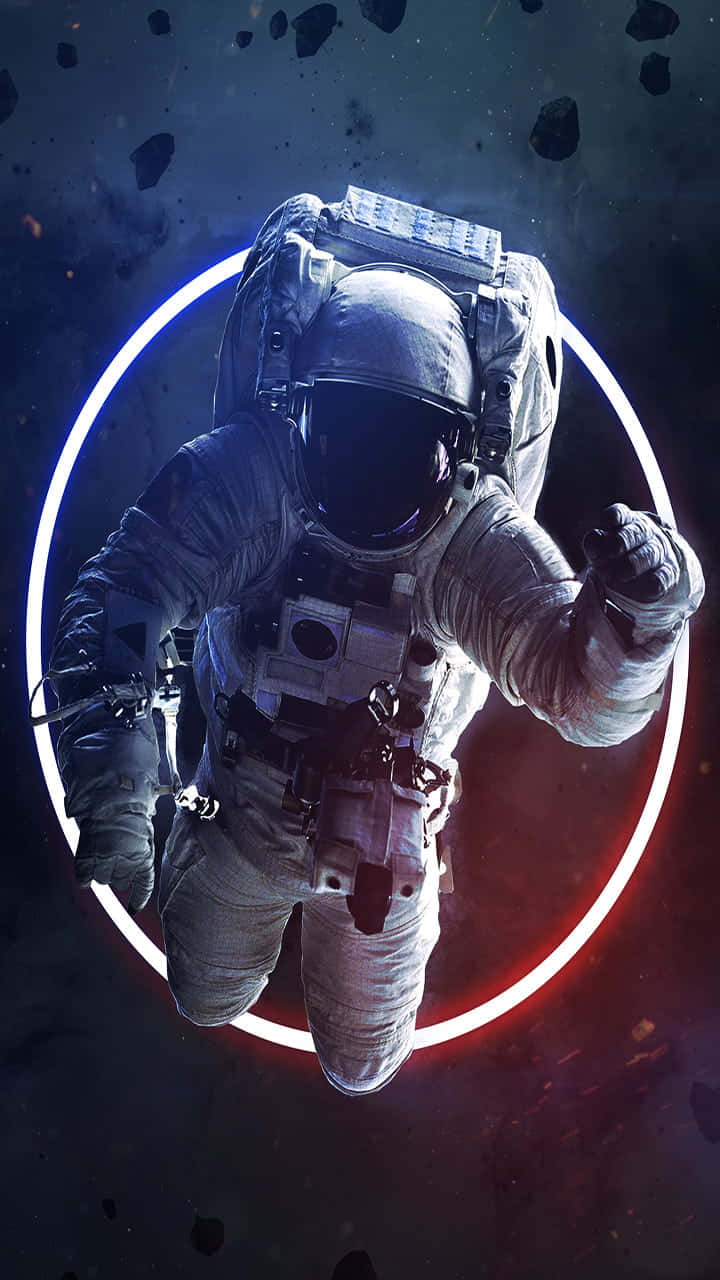 neon galaxy, astronaut, glowing neon ring, HD Phone Wallpaper