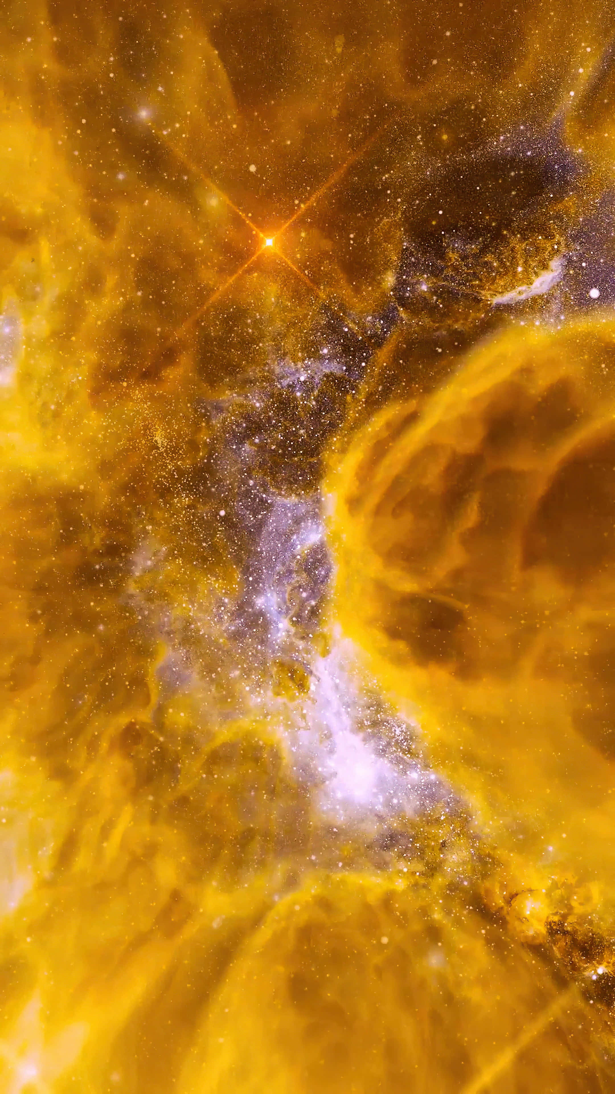 Yellow Galaxy, golden clouds, glowing stars, 4K Phone Wallpaper