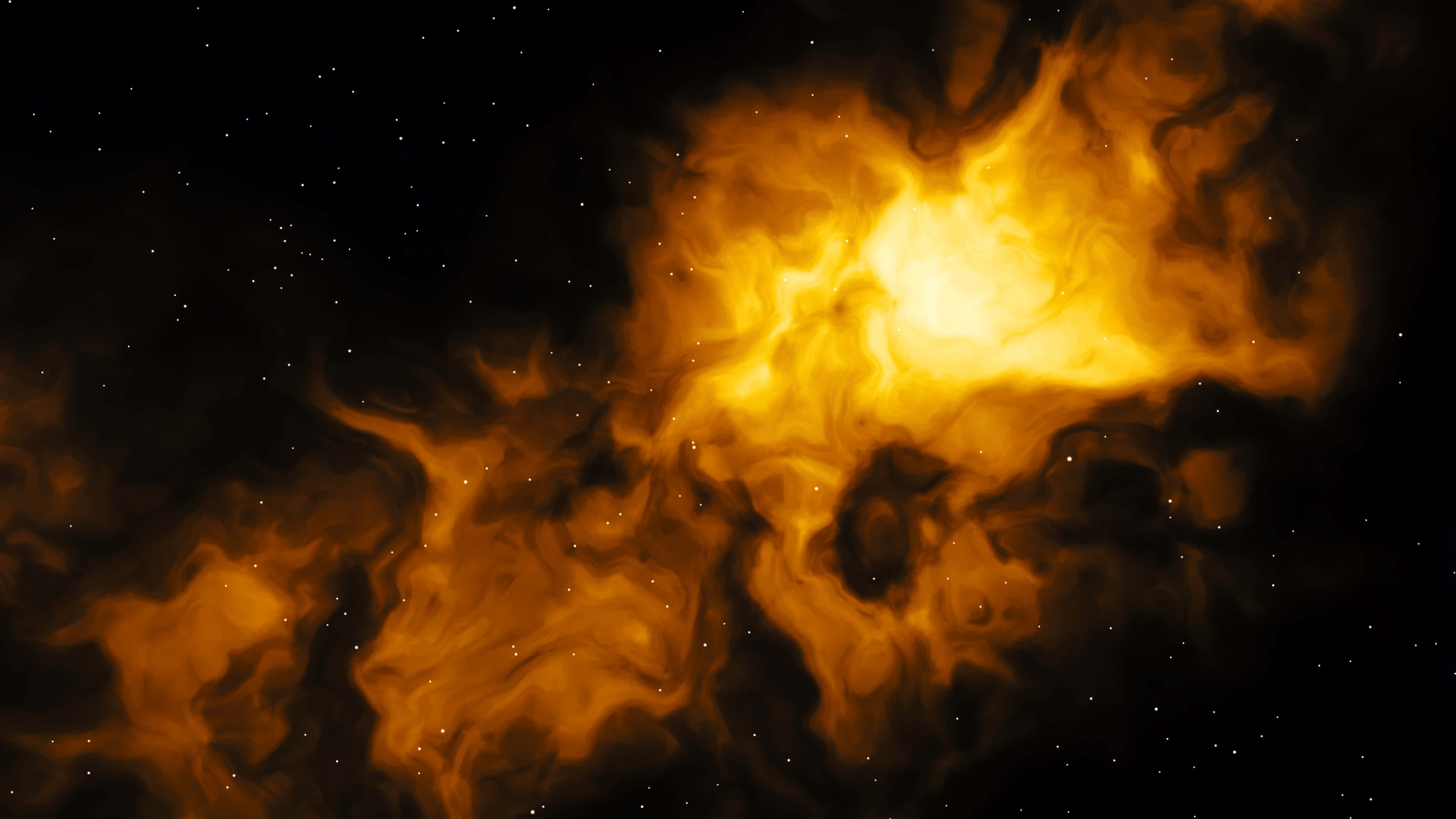 Yellow Galaxy, orange nebula, starry black cosmic backdrop, 4K Desktop Wallpaper