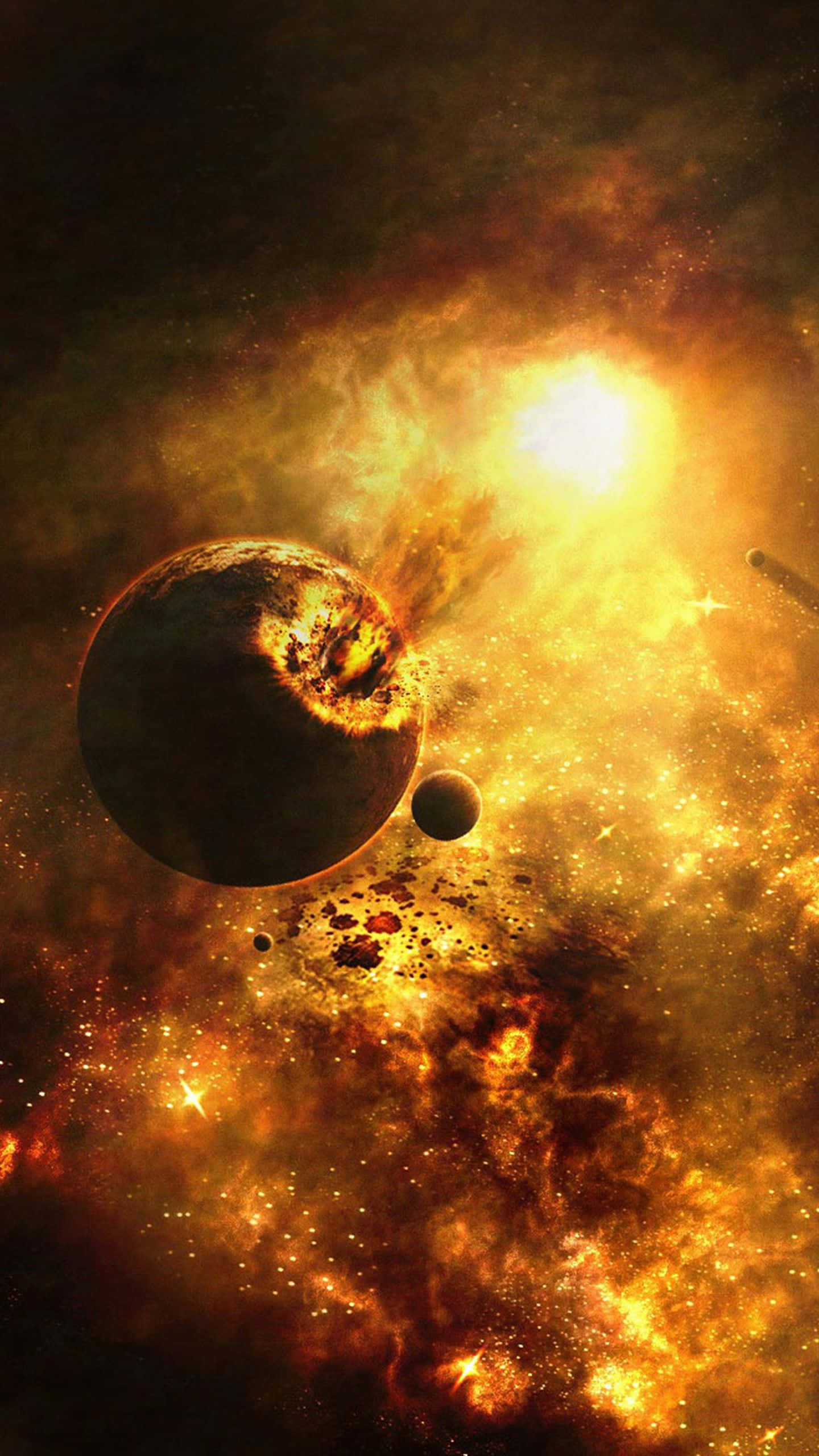 Yellow Galaxy, fiery cosmic scene, glowing star, 2K Phone Wallpaper